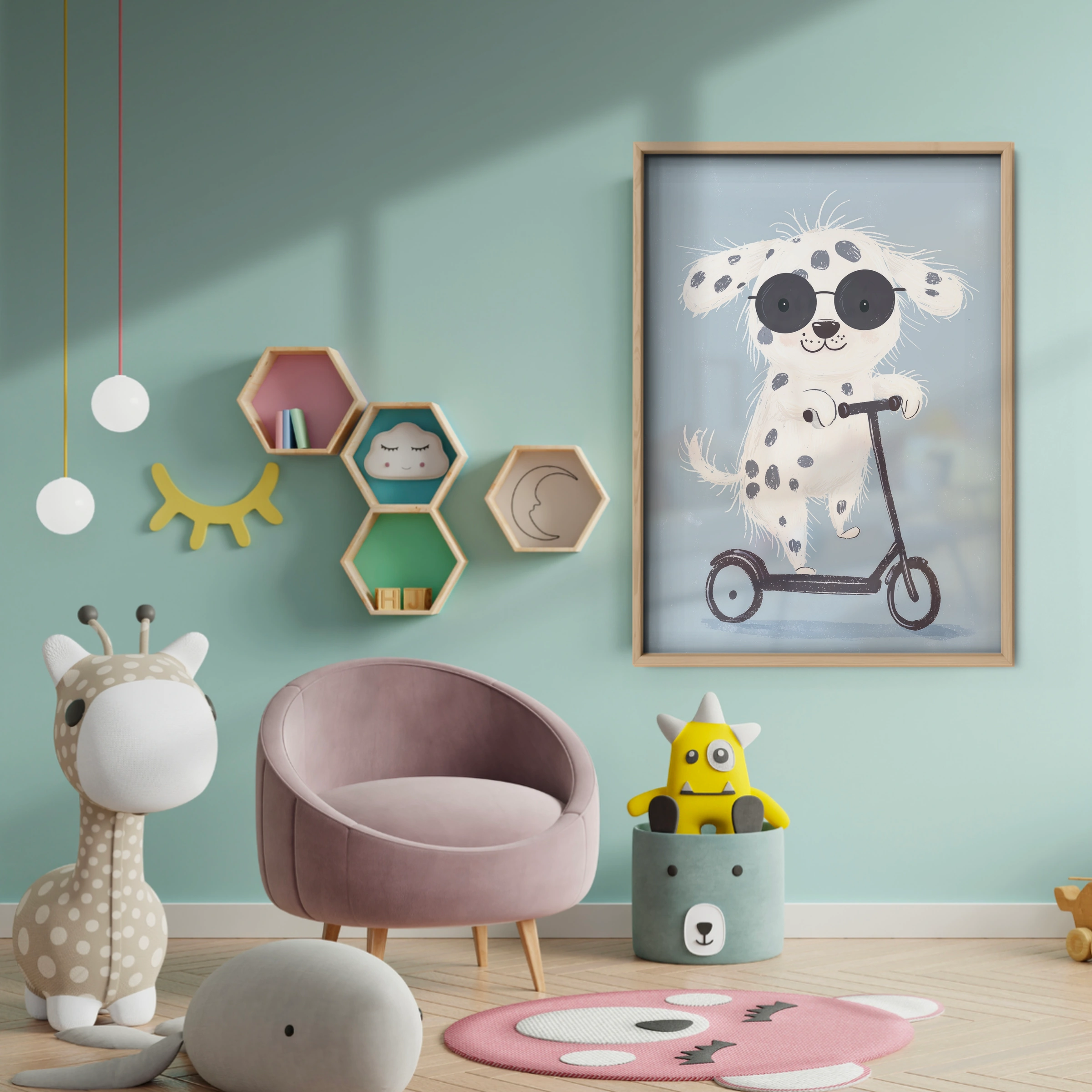 Scooter Dalmatian Nursery Print - baby room wall decor print