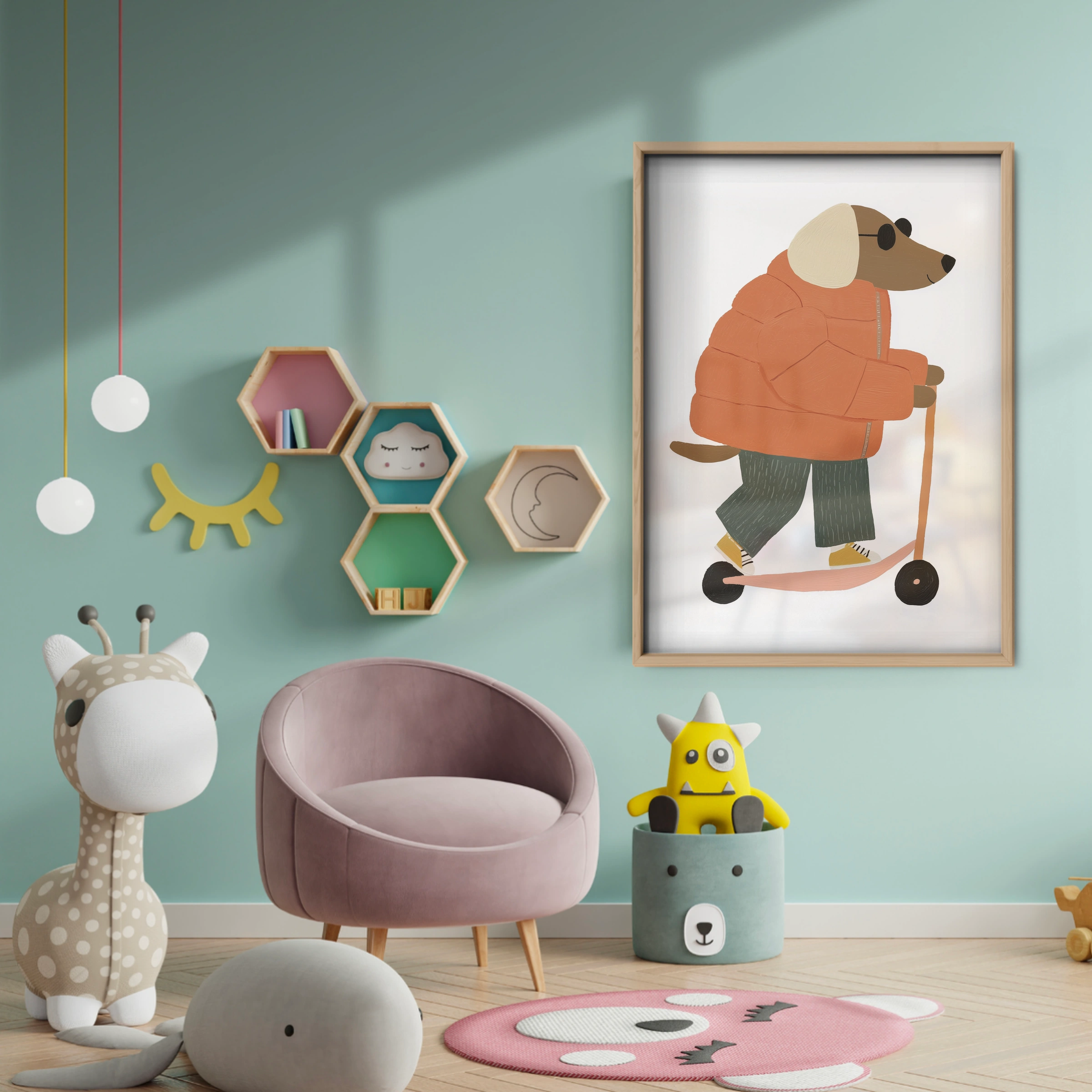Scooter Dog Nursery Print - baby room wall decor print