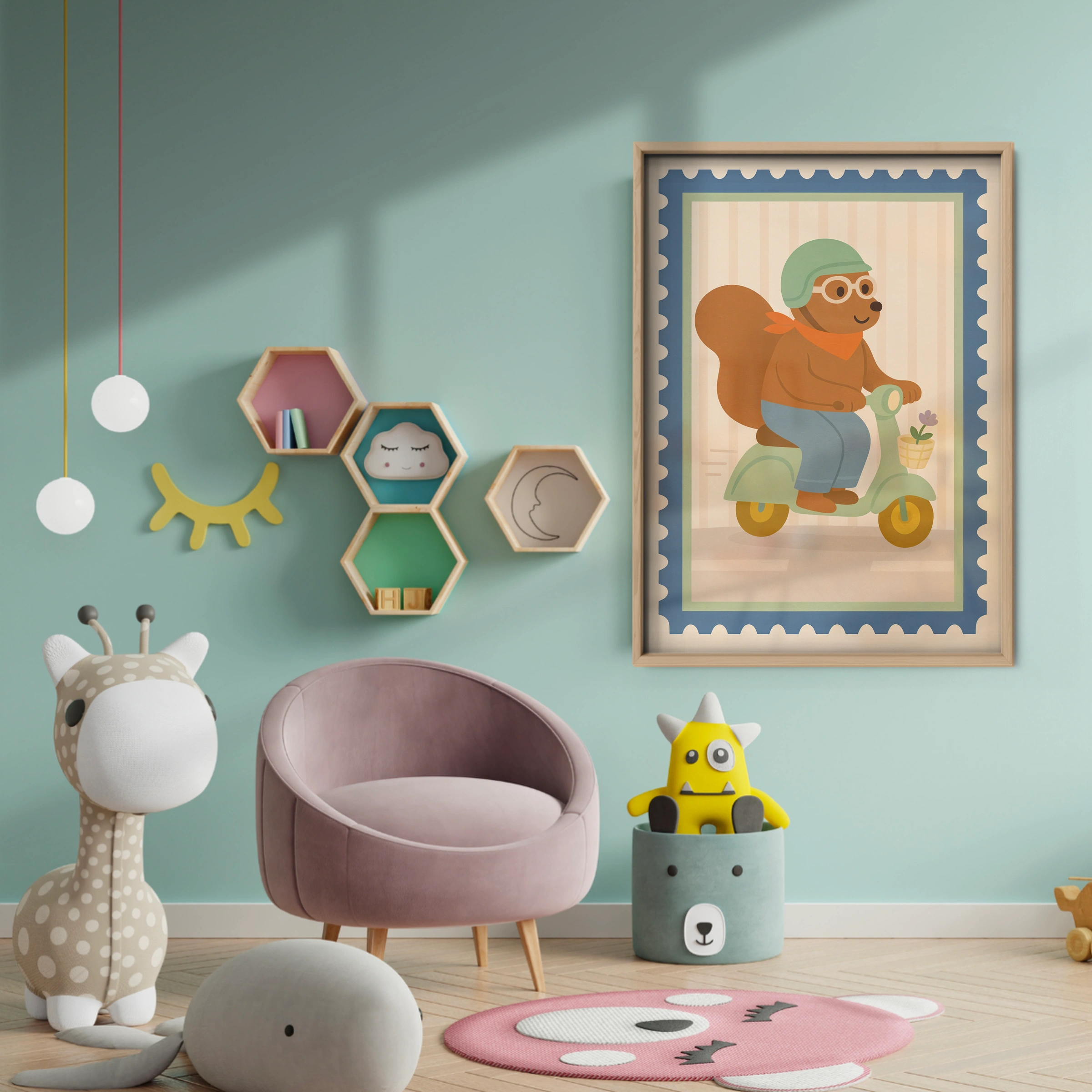 Scooter Squirrel Nursery Print - baby room wall decor print