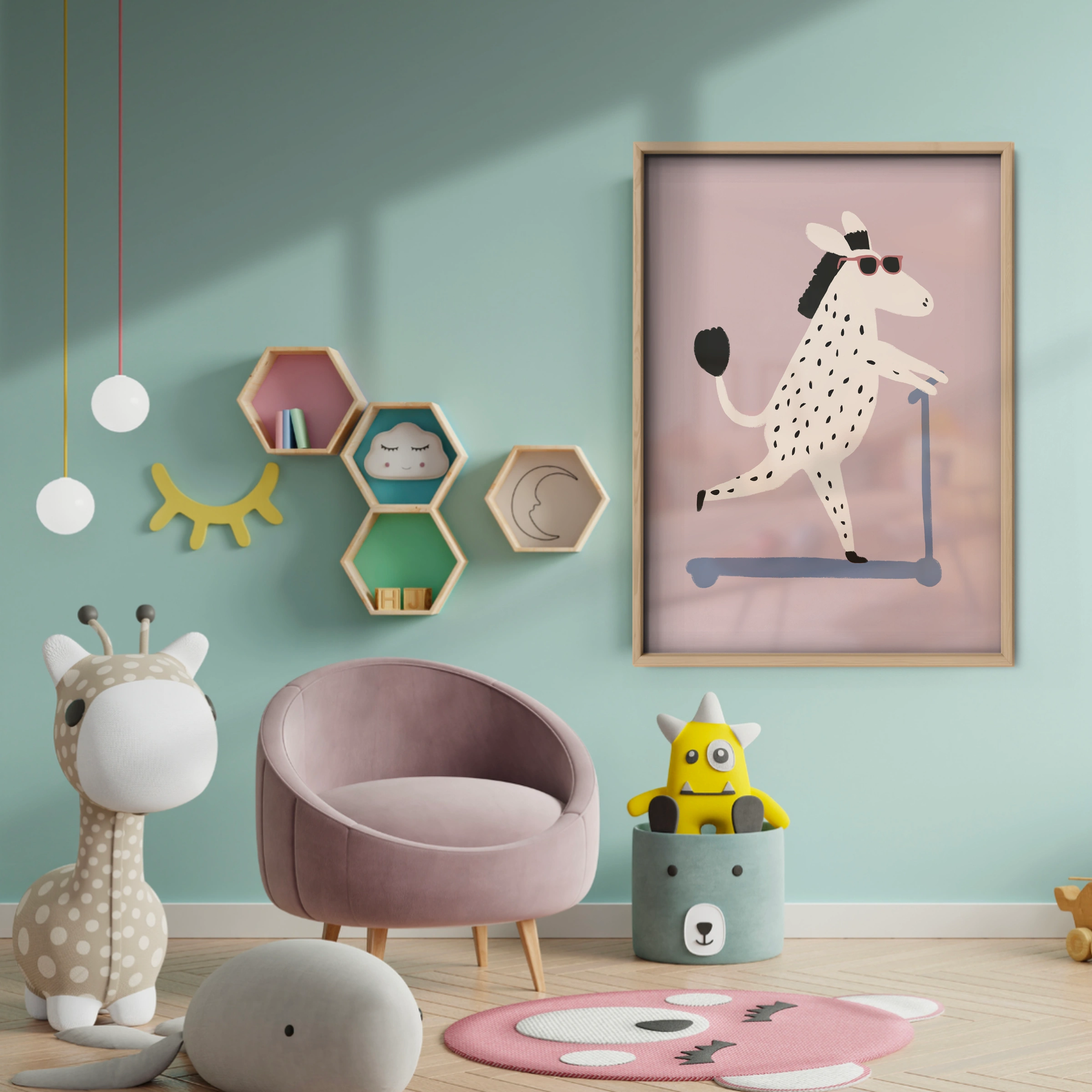 Scooter Zebra Nursery Print - baby room wall decor print