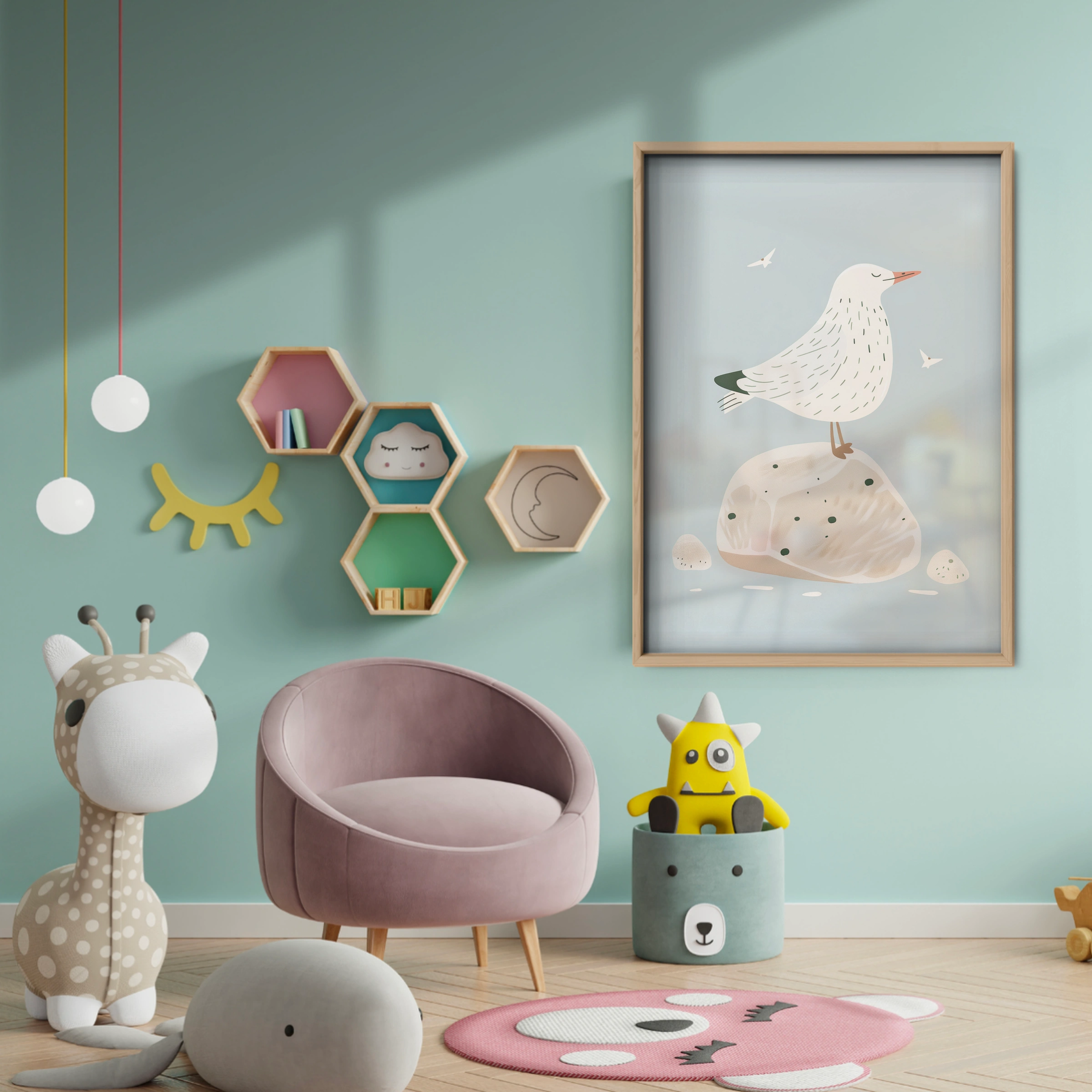 Seaside Gulls Nursery Print - baby room wall decor print