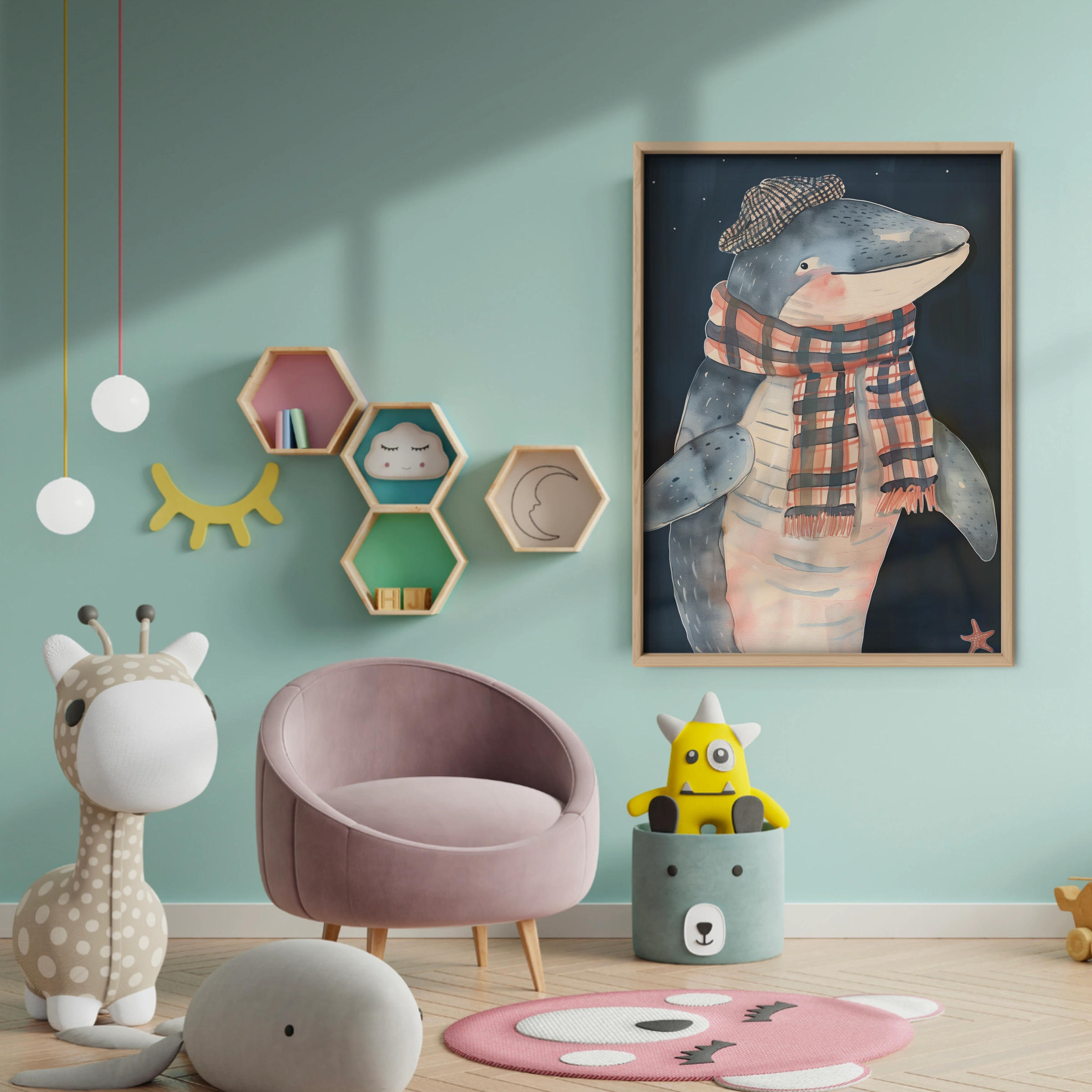 Shark in a Scarf Nursery Print - baby room wall decor print
