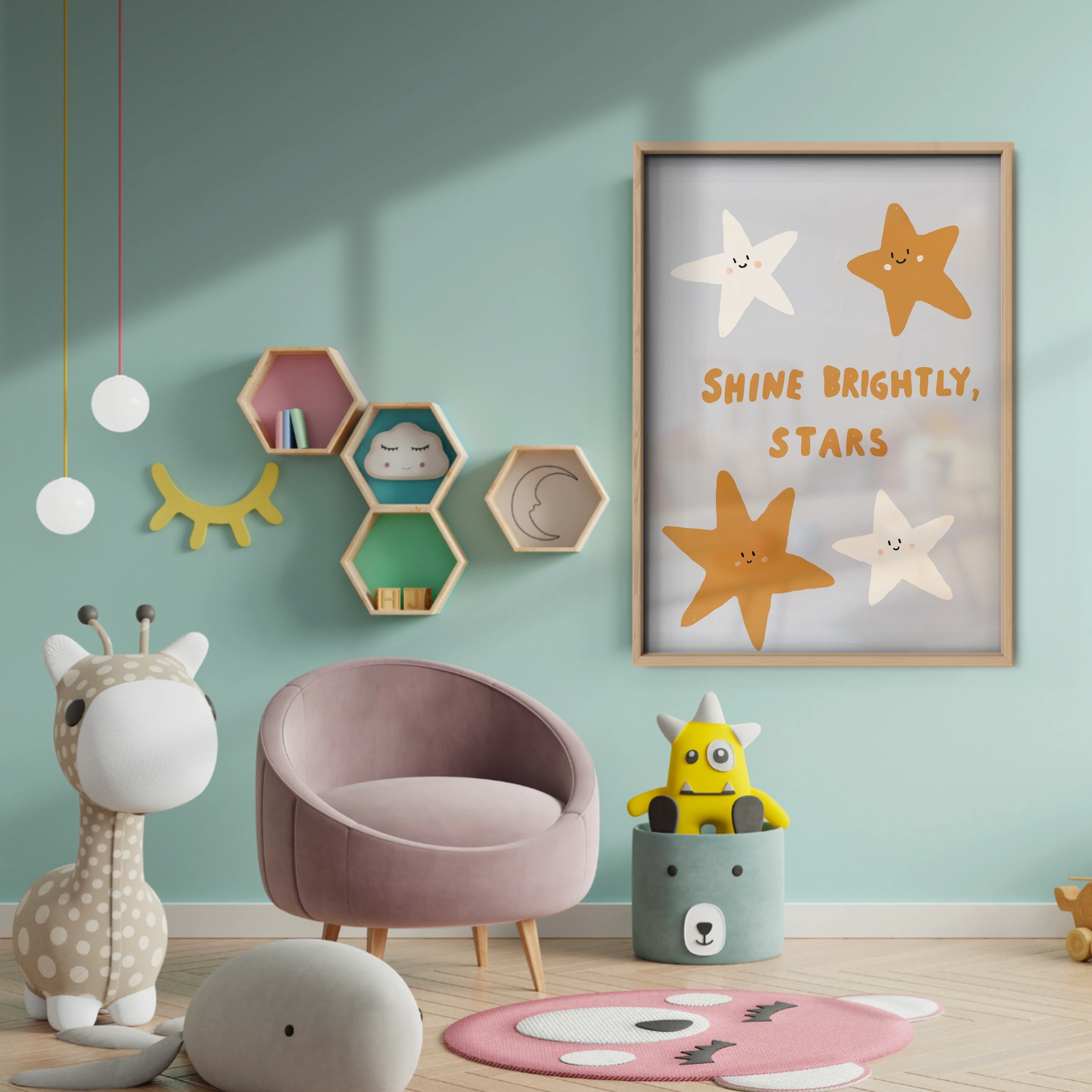 Shine Brightly Stars Nursery Print - baby room wall decor print