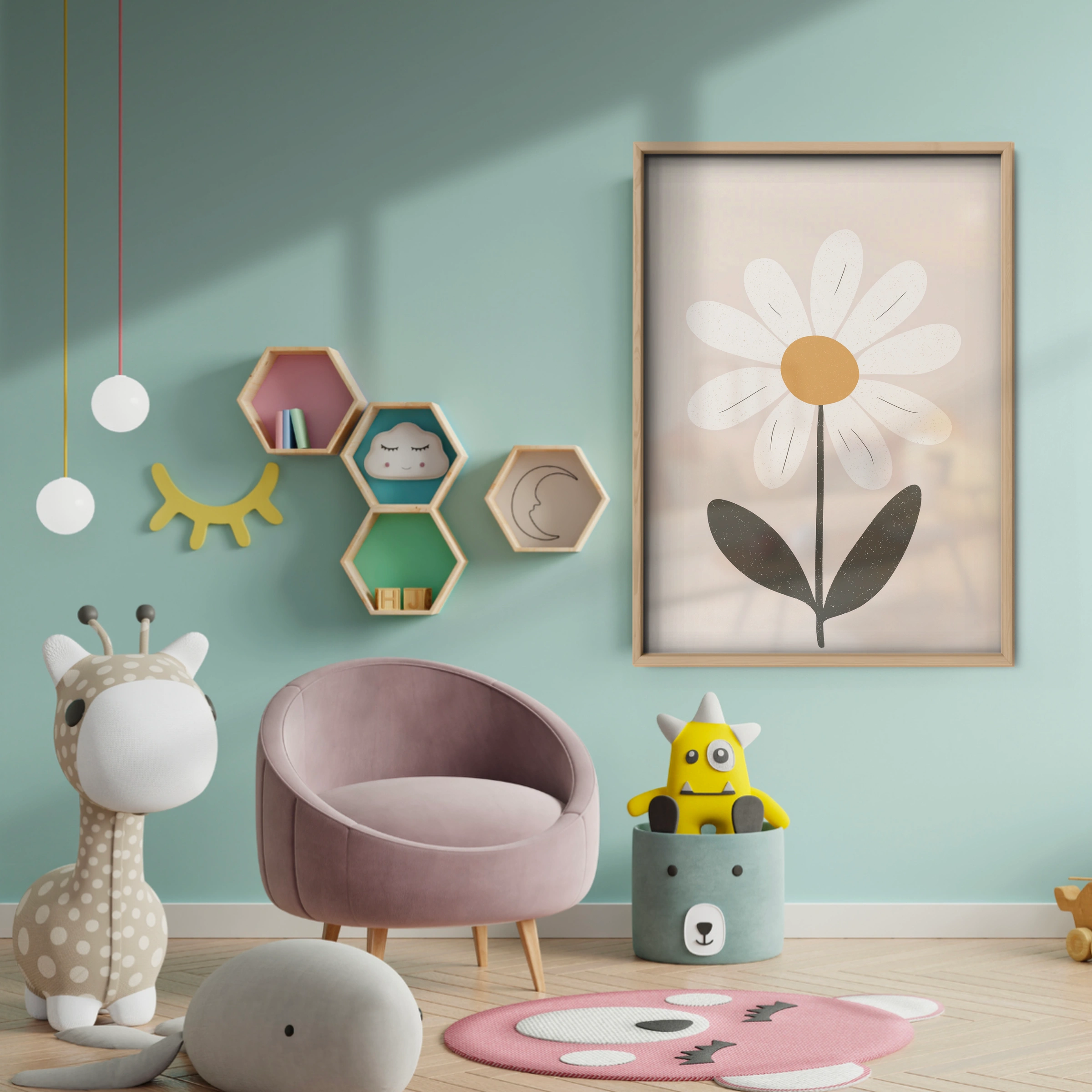 Single Daisy Nursery Print - baby room wall decor print