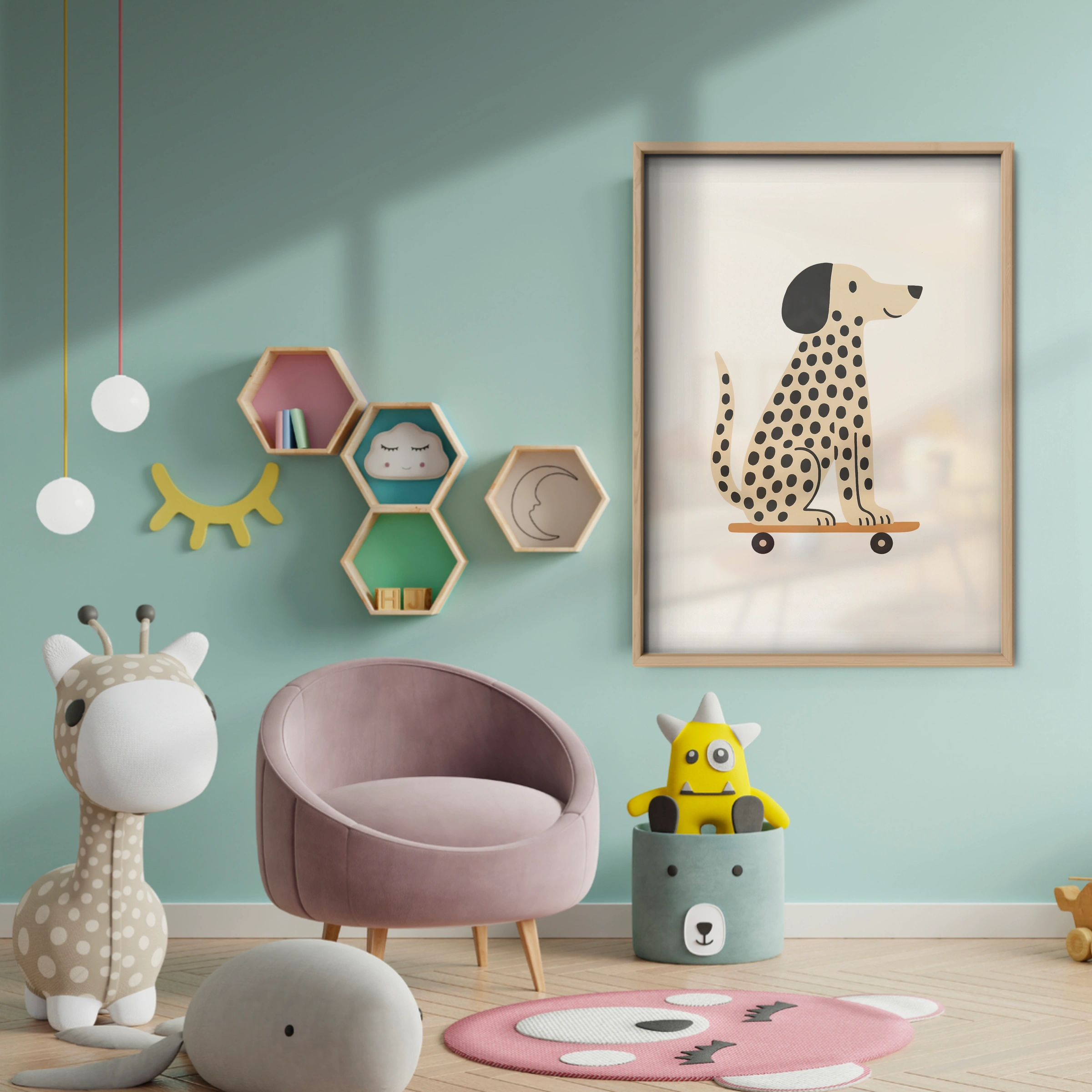 Skateboard Dalmatian Two Nursery Print - baby room wall decor print