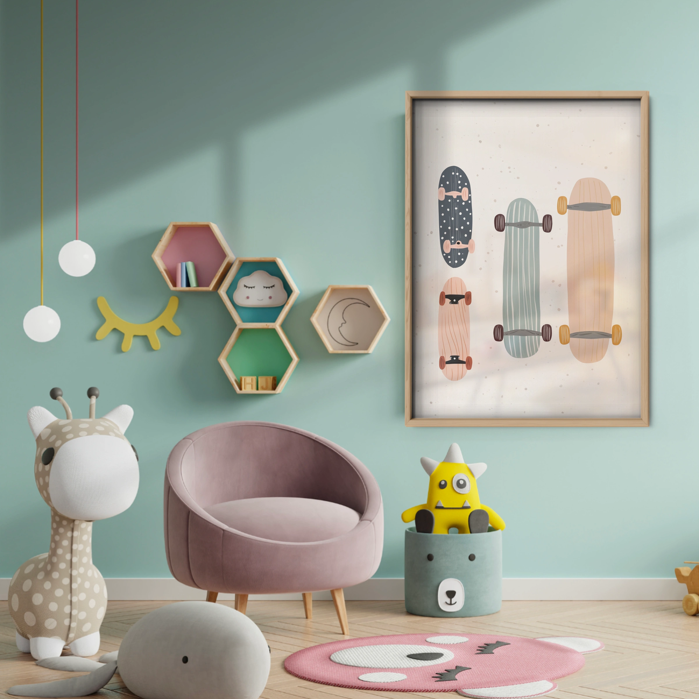 Skateboard Nursery Print - baby room wall decor print