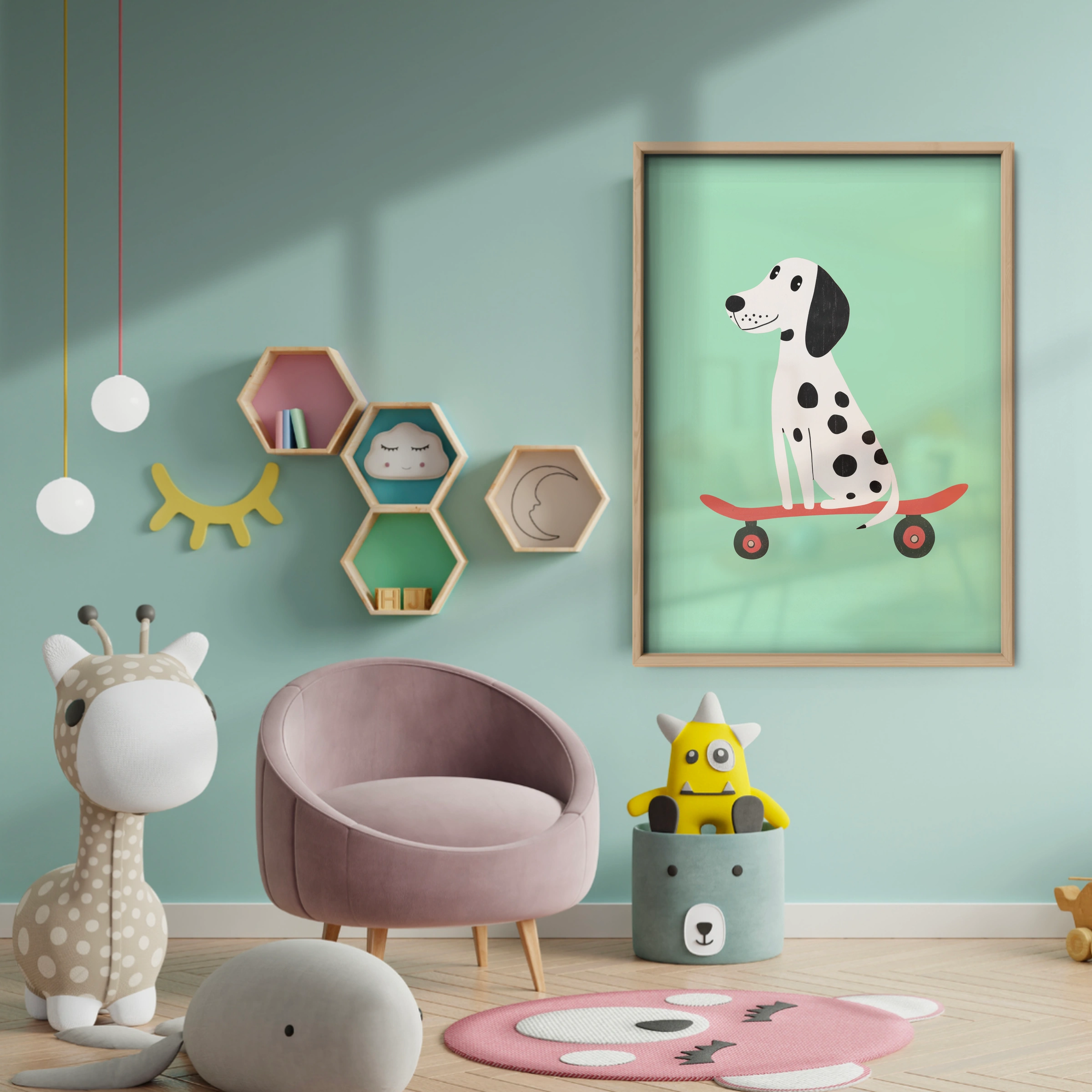 Skater Dalmatian Nursery Print - baby room wall decor print
