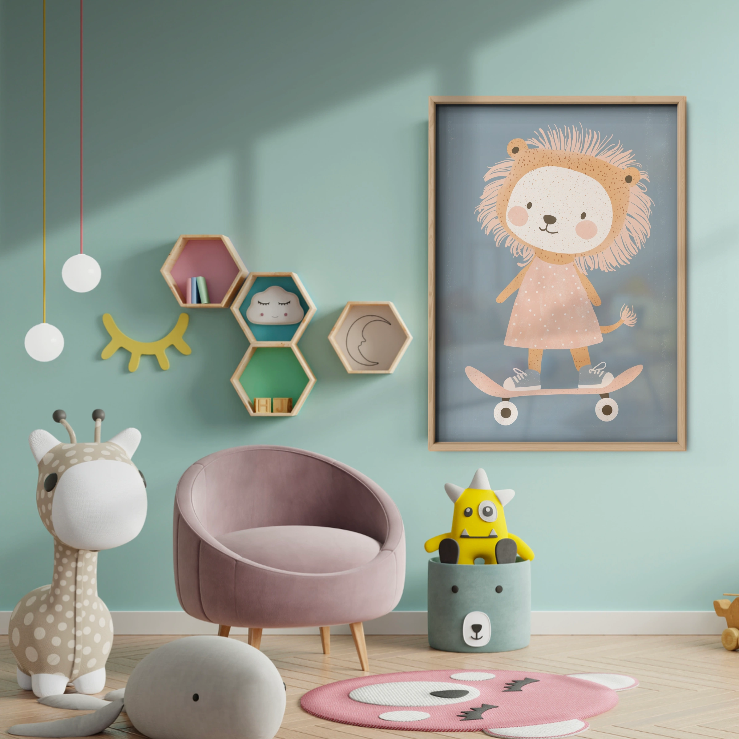 Skater Lion Nursery Print - baby room wall decor print