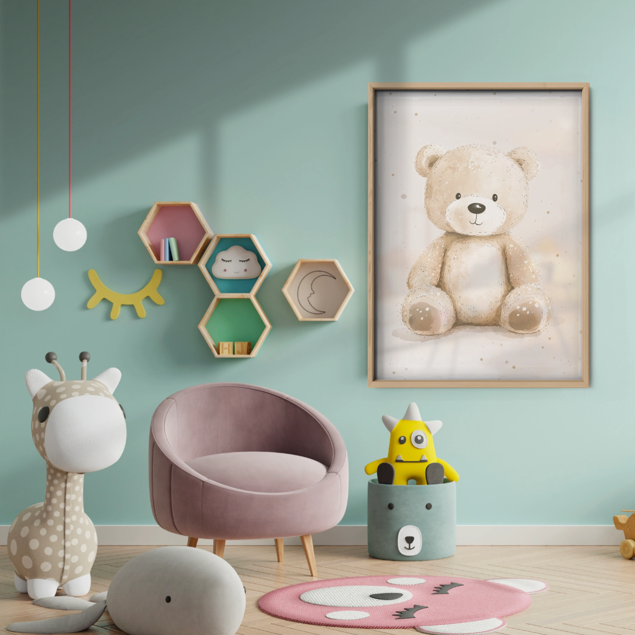 Sketched Teddy Bear Nursery Print - baby room wall decor print