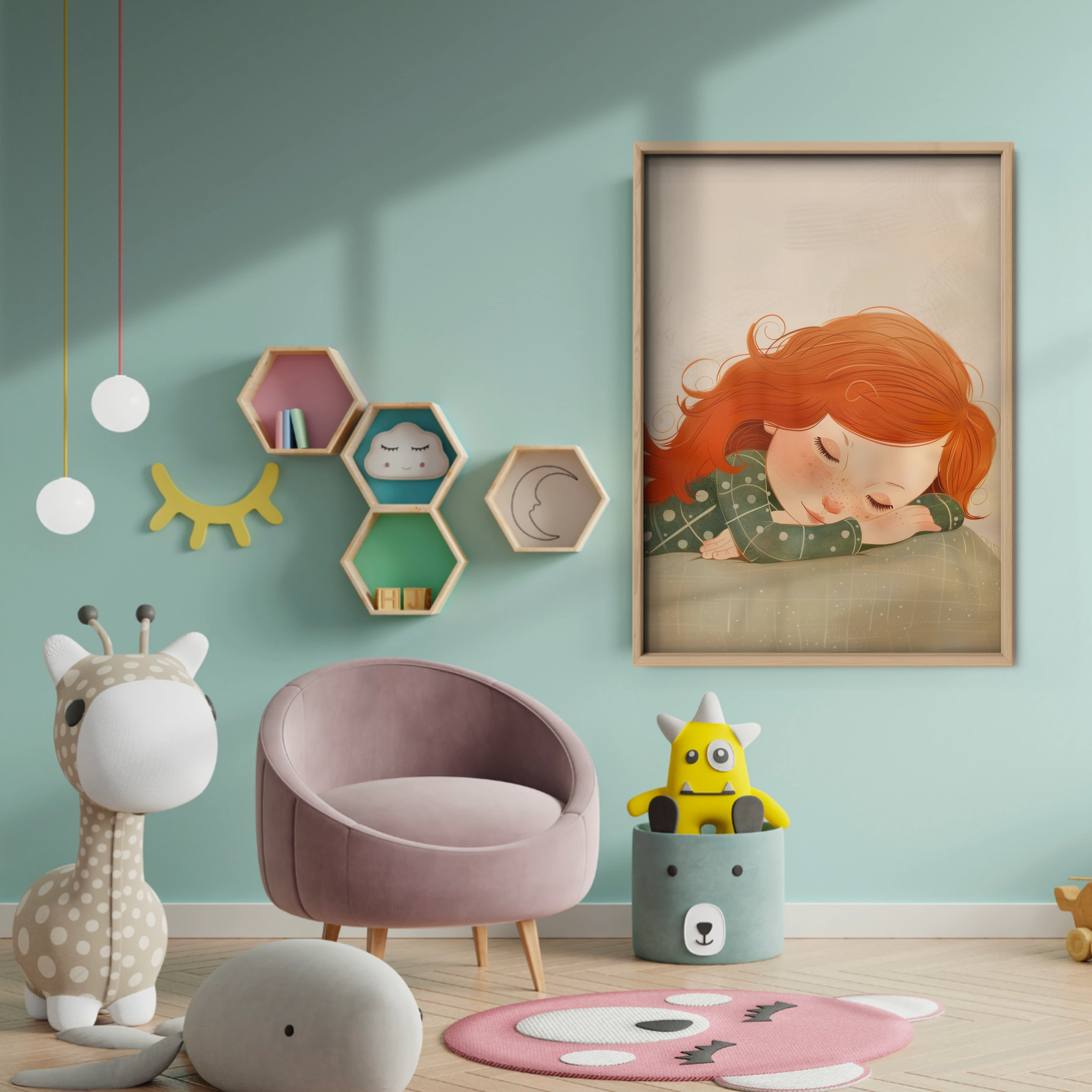 Sleeping Girl Nursery Print - baby room wall decor print