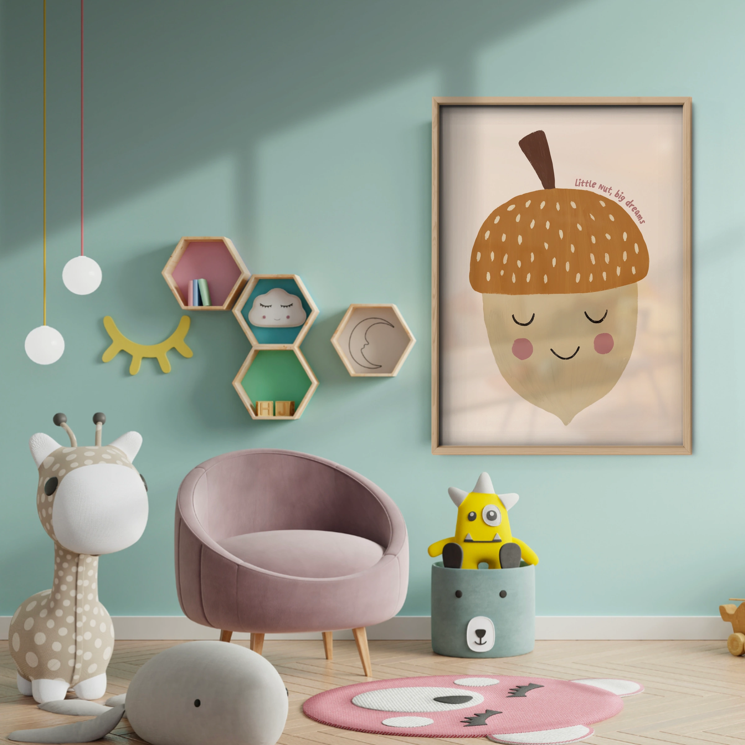 Sleepy Acorn Nursery Print - baby room wall decor print
