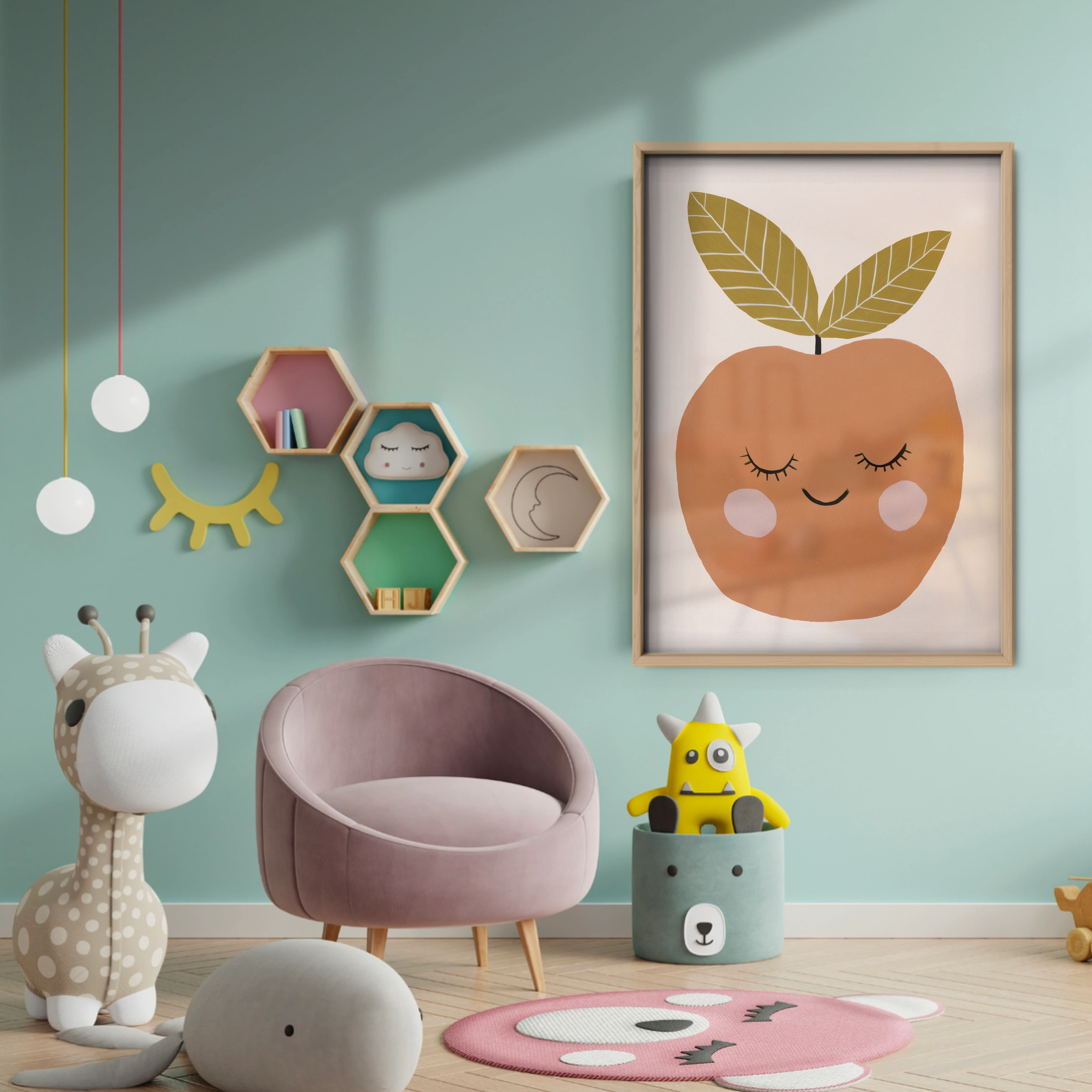 Sleepy Apple Nursery Print - baby room wall decor print