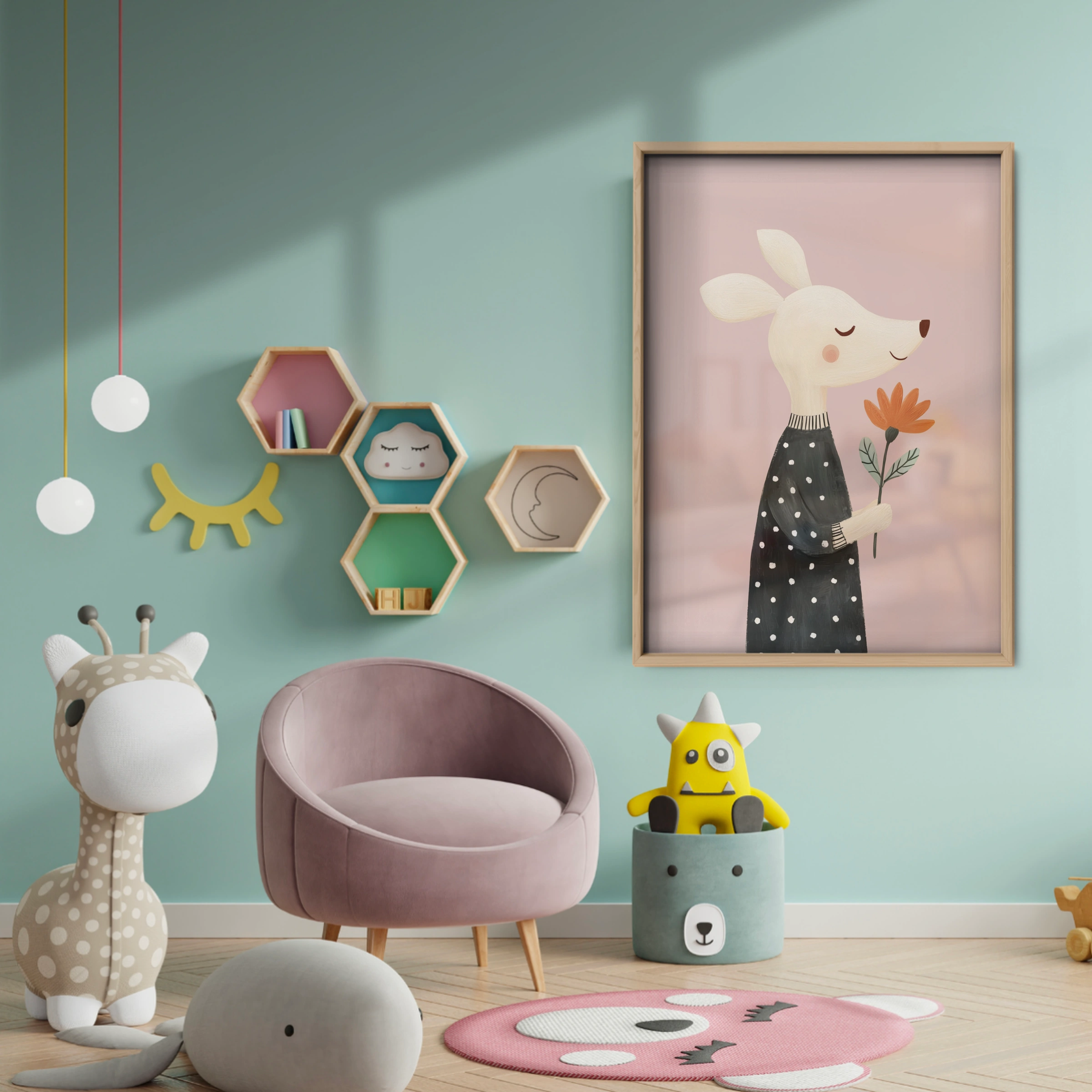 Sleepy Bunny Nursery Print - baby room wall decor print