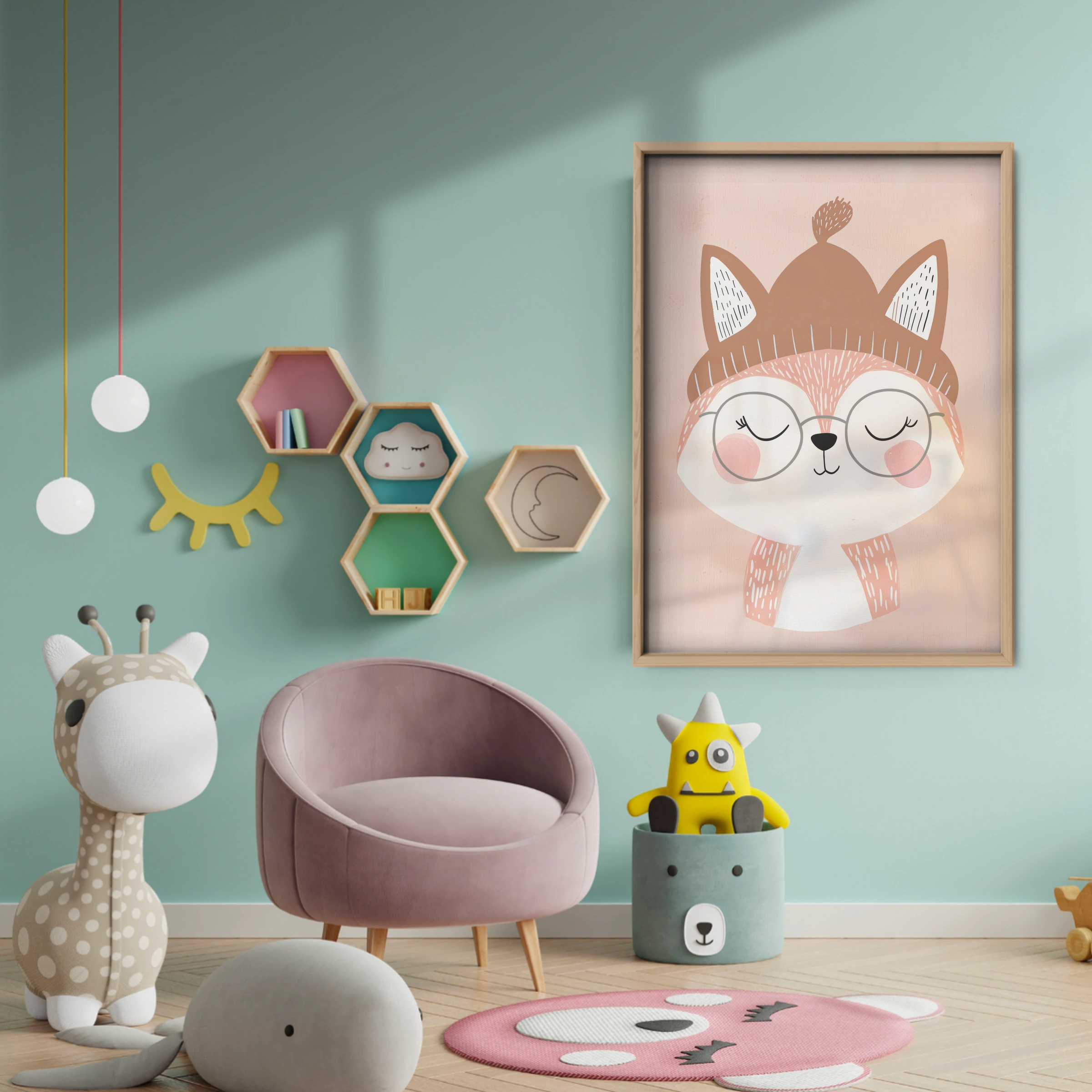 Sleepy Fox Nursery Print - baby room wall decor print