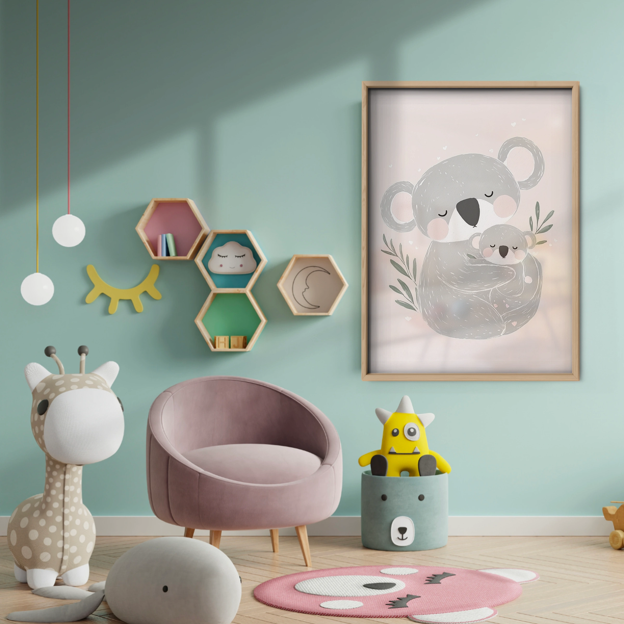 Sleepy Koala Nursery Print - baby room wall decor print