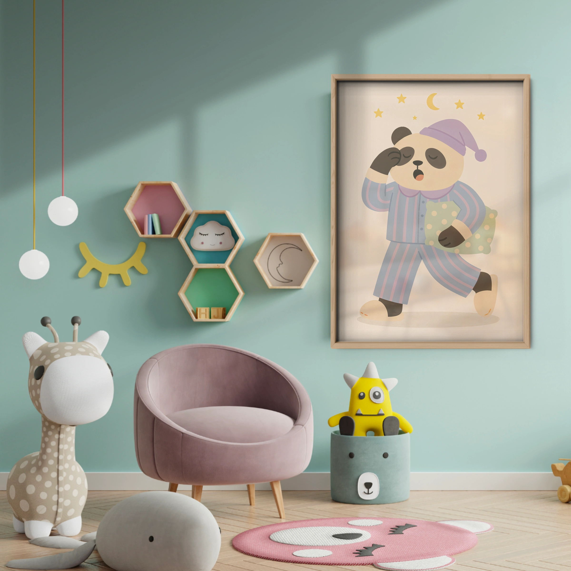 Sleepy Panda Nursery Print - baby room wall decor print