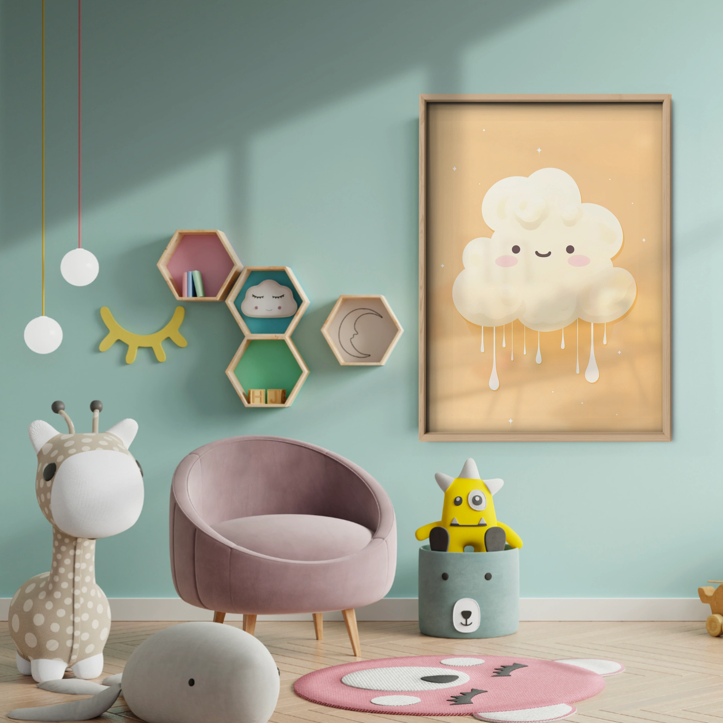 Sleepy Rain Cloud Nursery Print - baby room wall decor print