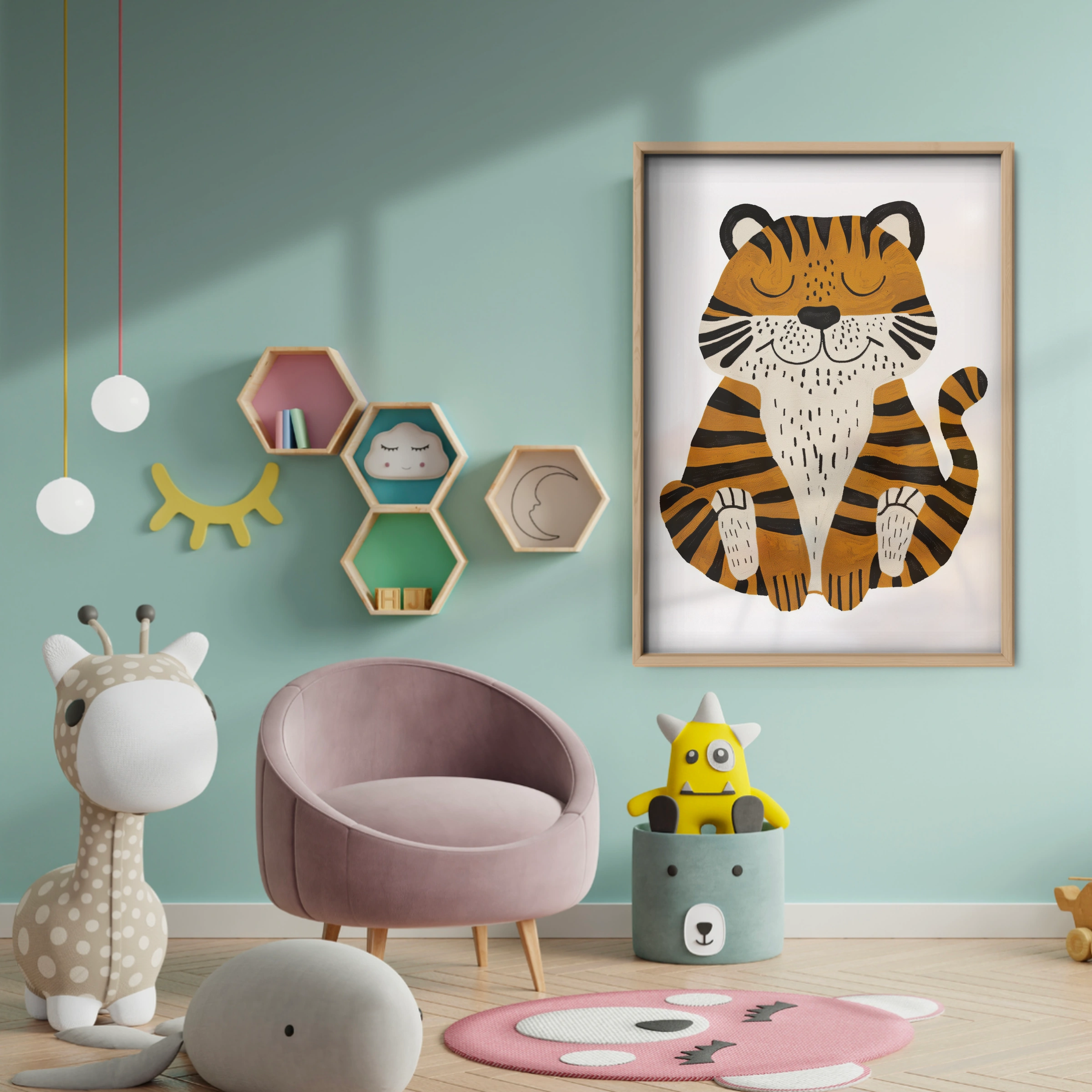 Sleepy Tiger Nursery Print - baby room wall decor print
