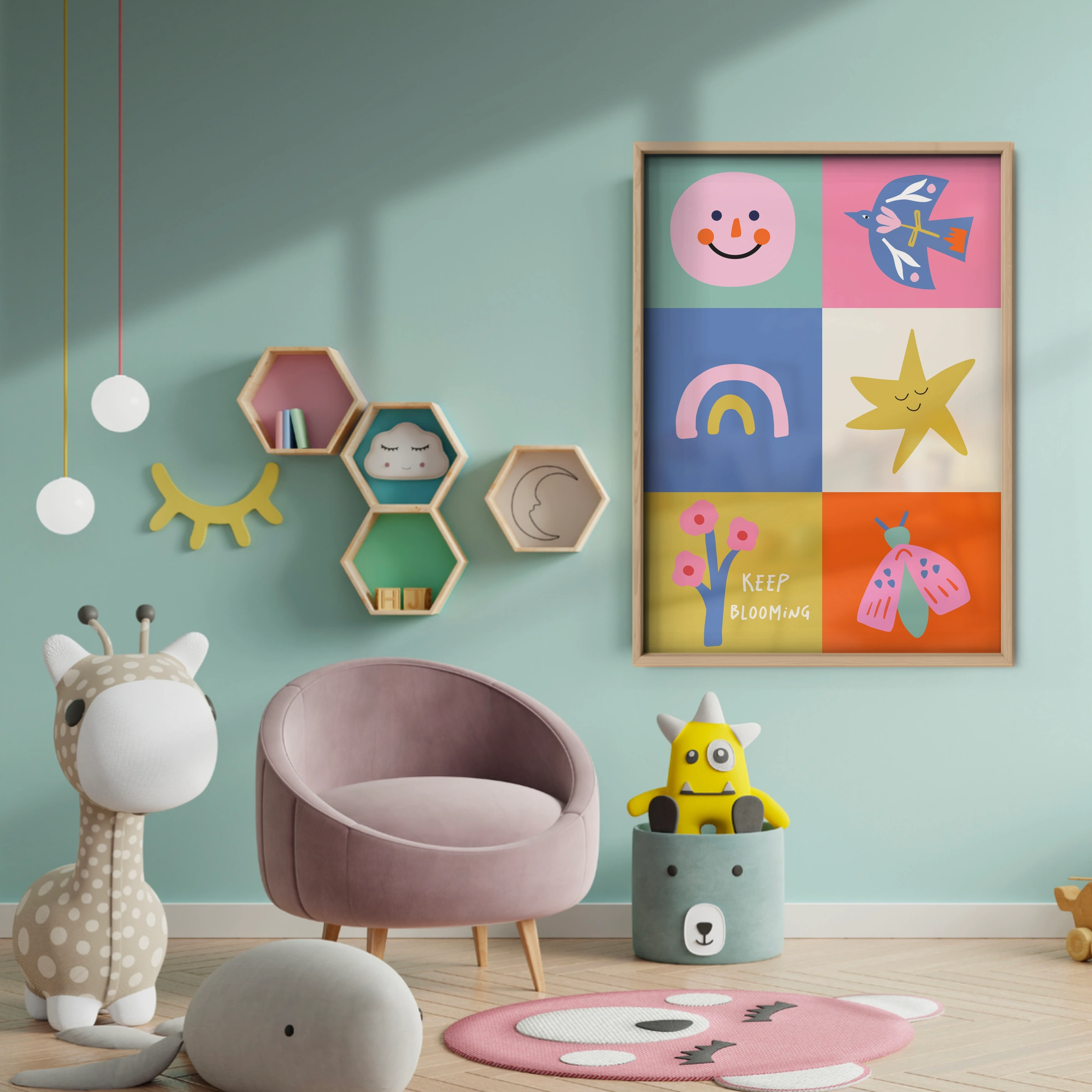 Smiley Grid Nursery Print - baby room wall decor print
