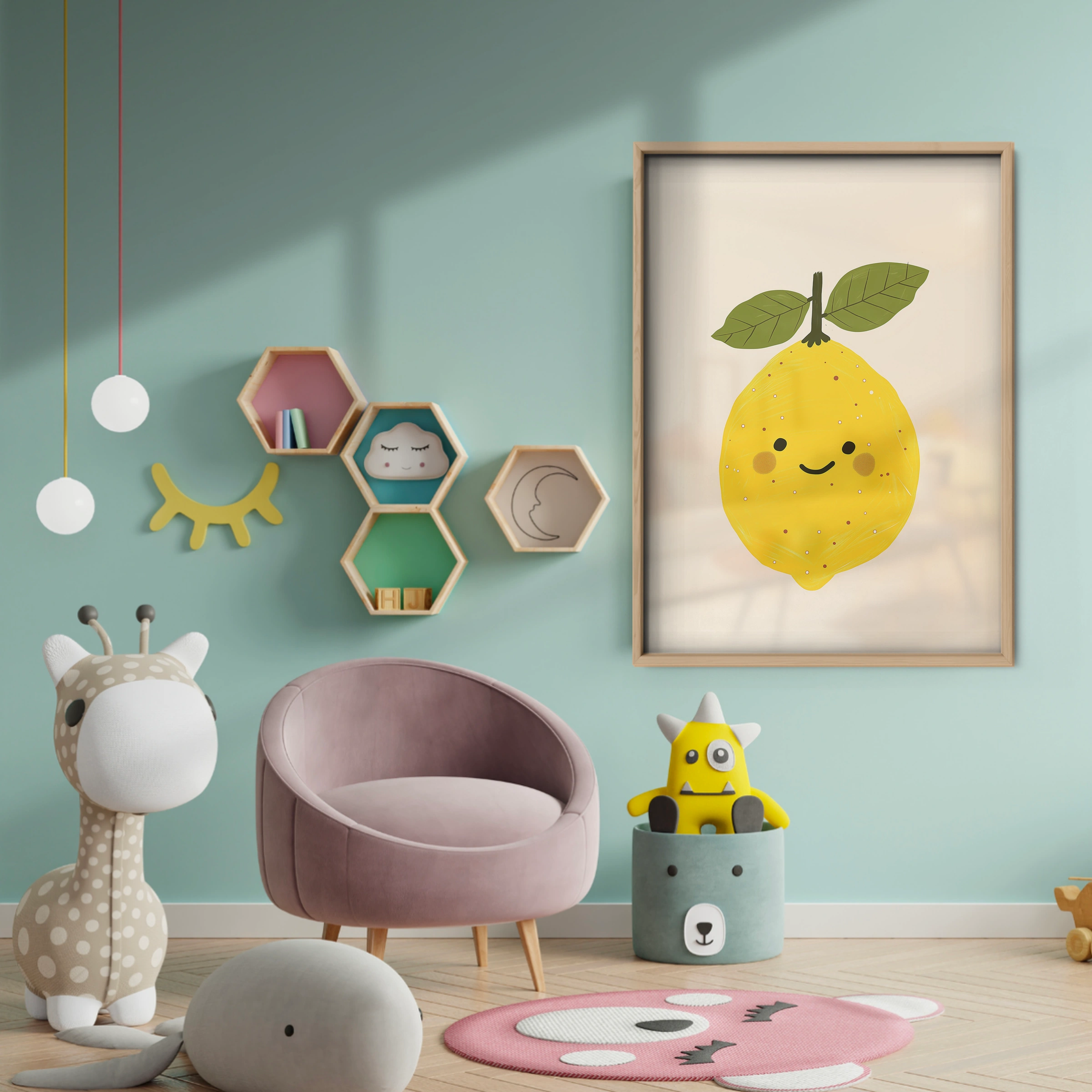 Smiling Lemon Nursery Print - baby room wall decor print