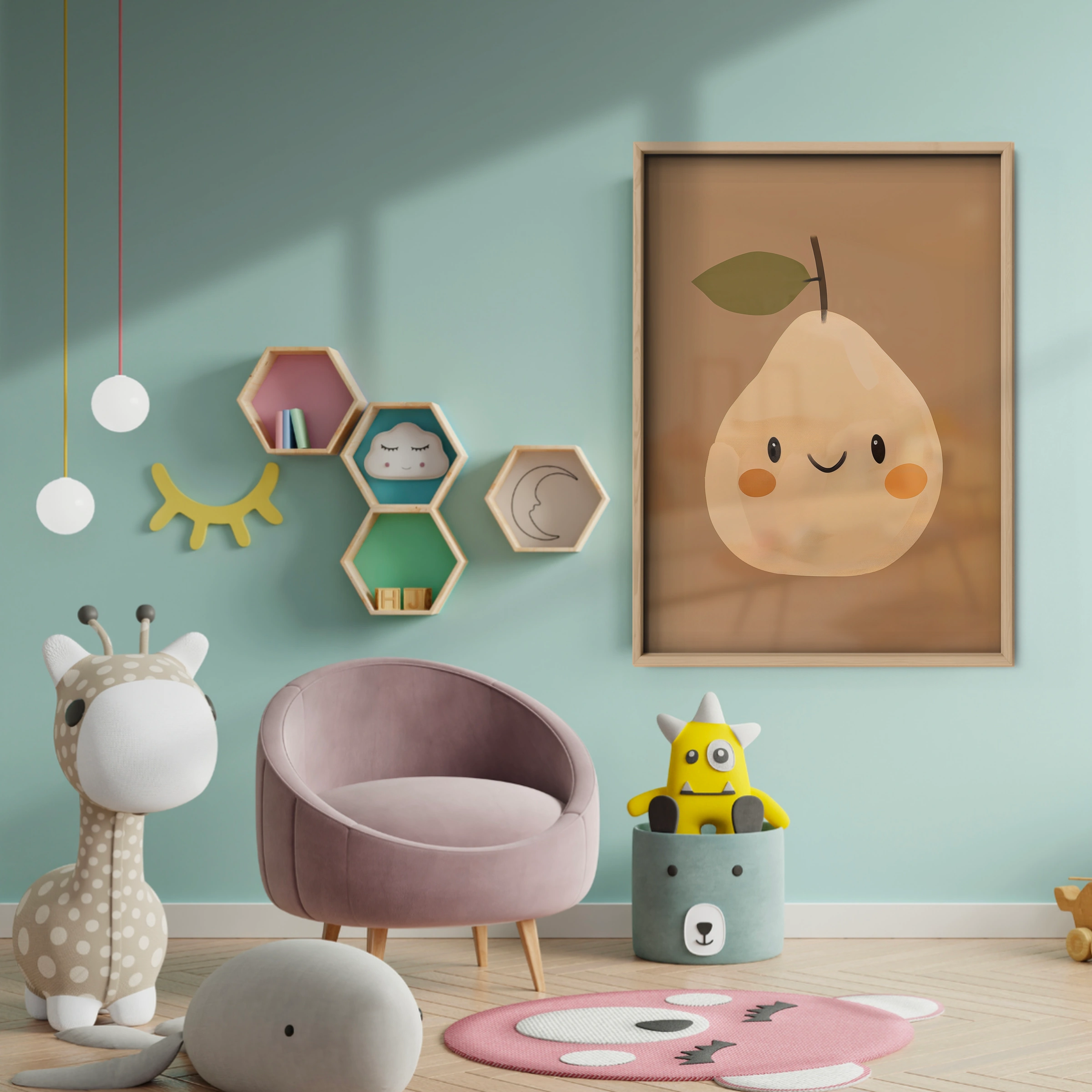 Smiling Pear Two Nursery Print - baby room wall decor print