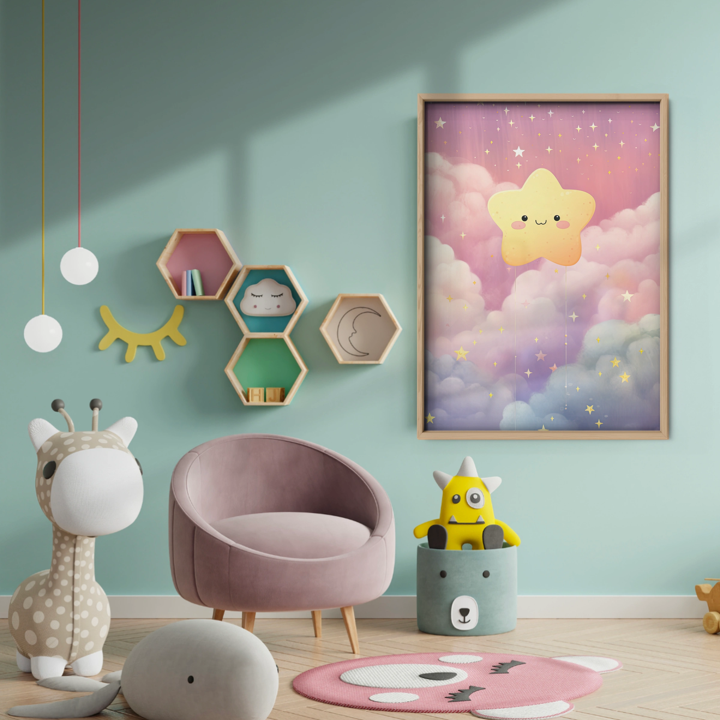 Smiling Star Nursery Print - baby room wall decor print