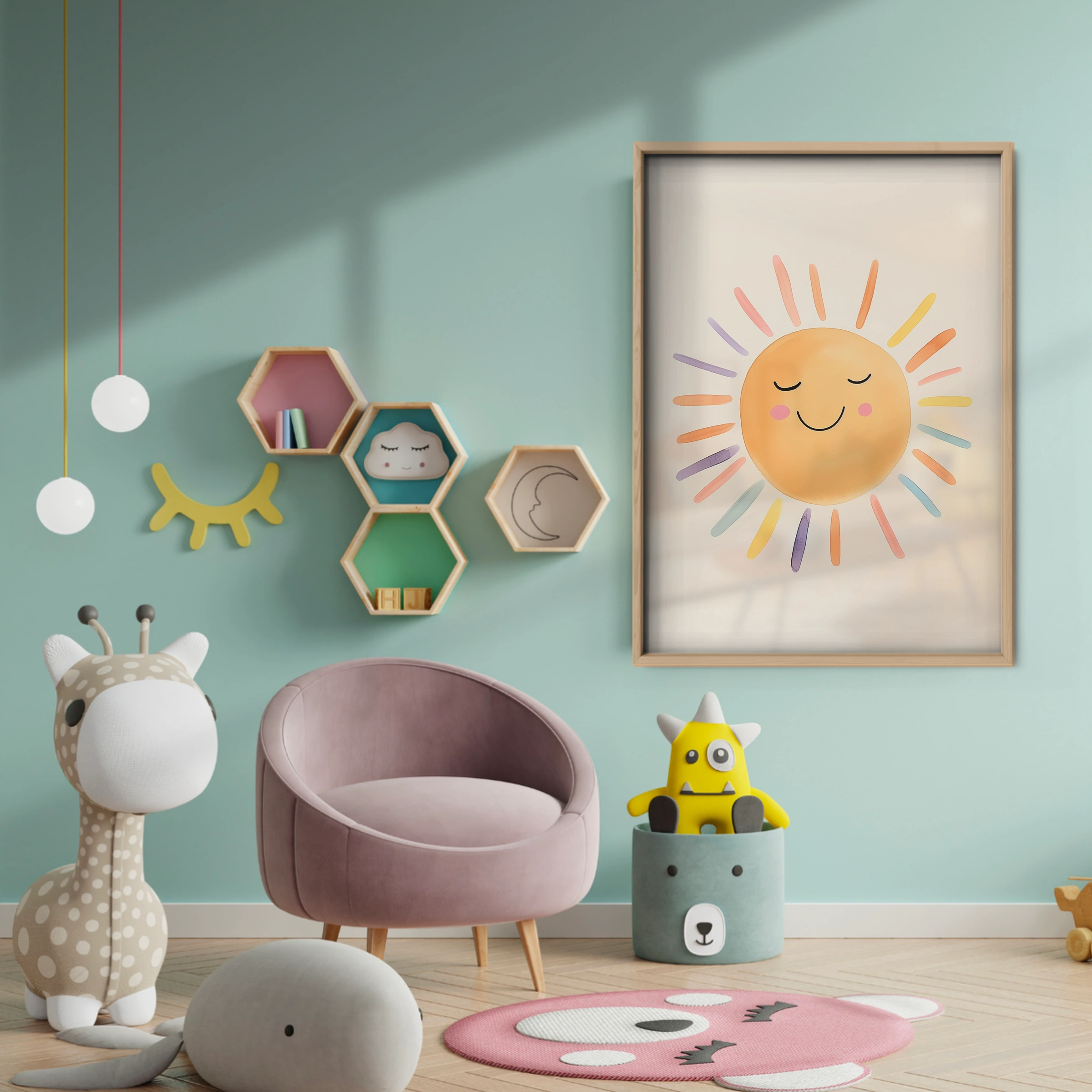 Smiling Sun Two Nursery Print - baby room wall decor print