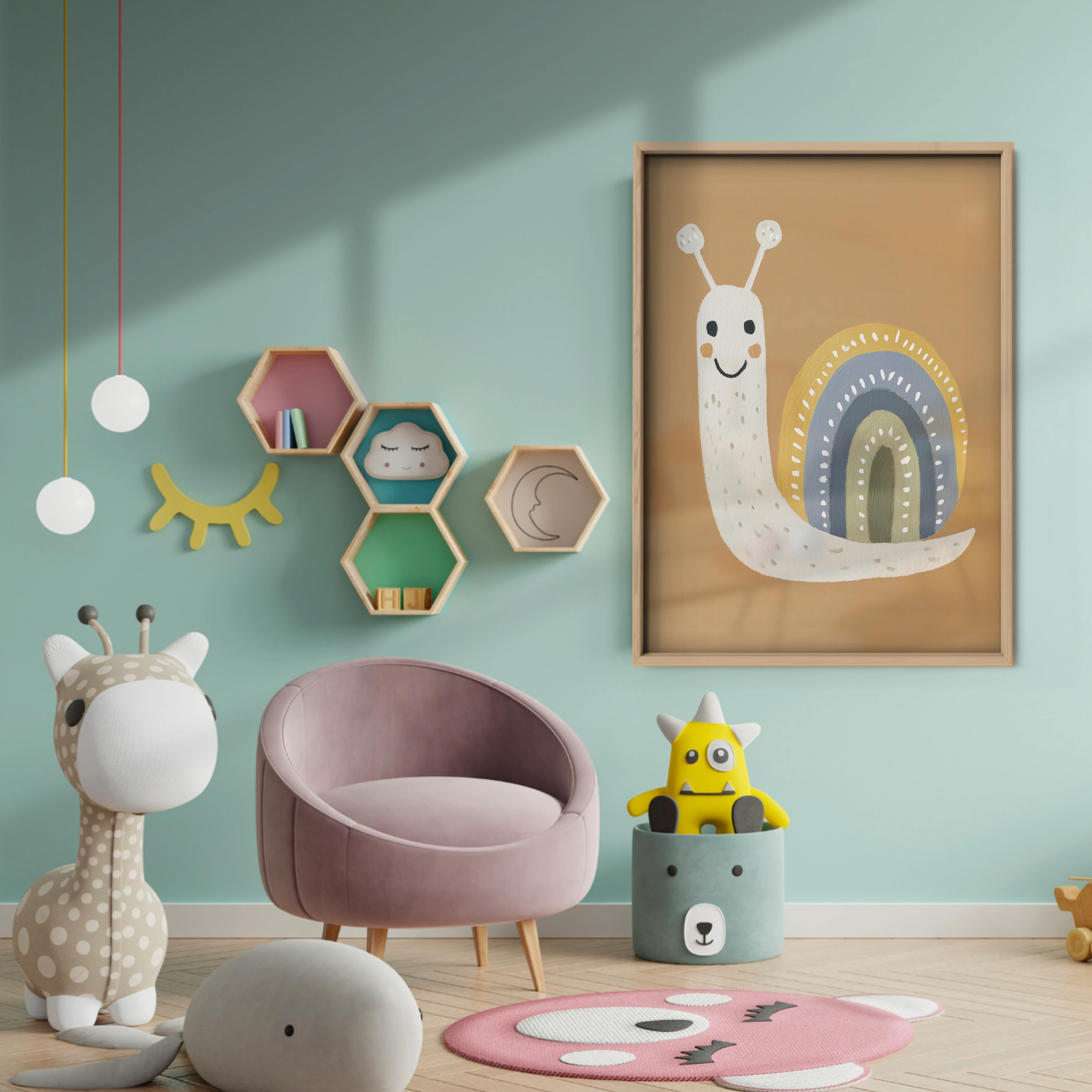 Snail and Rainbow Nursery Print - baby room wall decor print