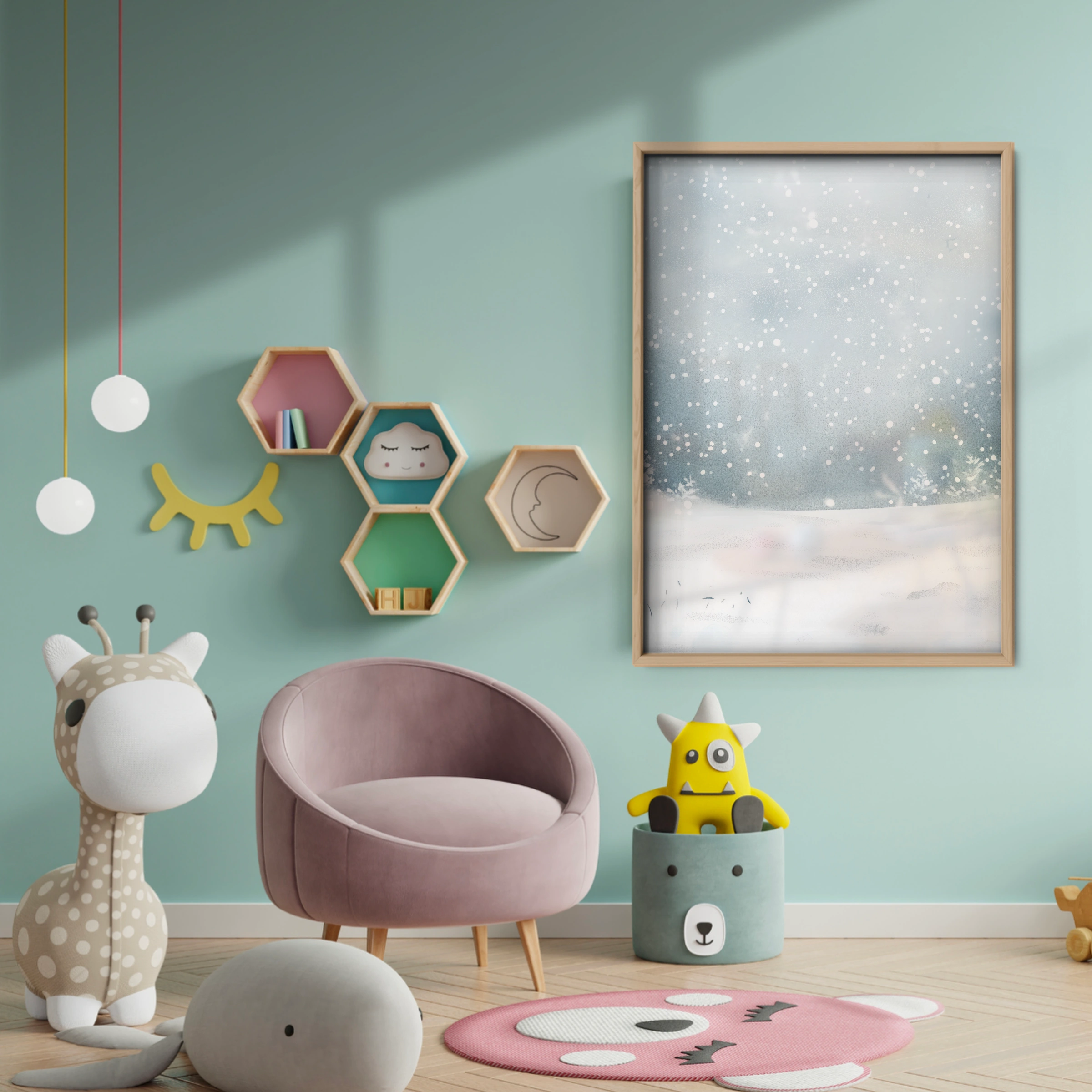 Snowy Field Christmas Print - baby room wall decor print