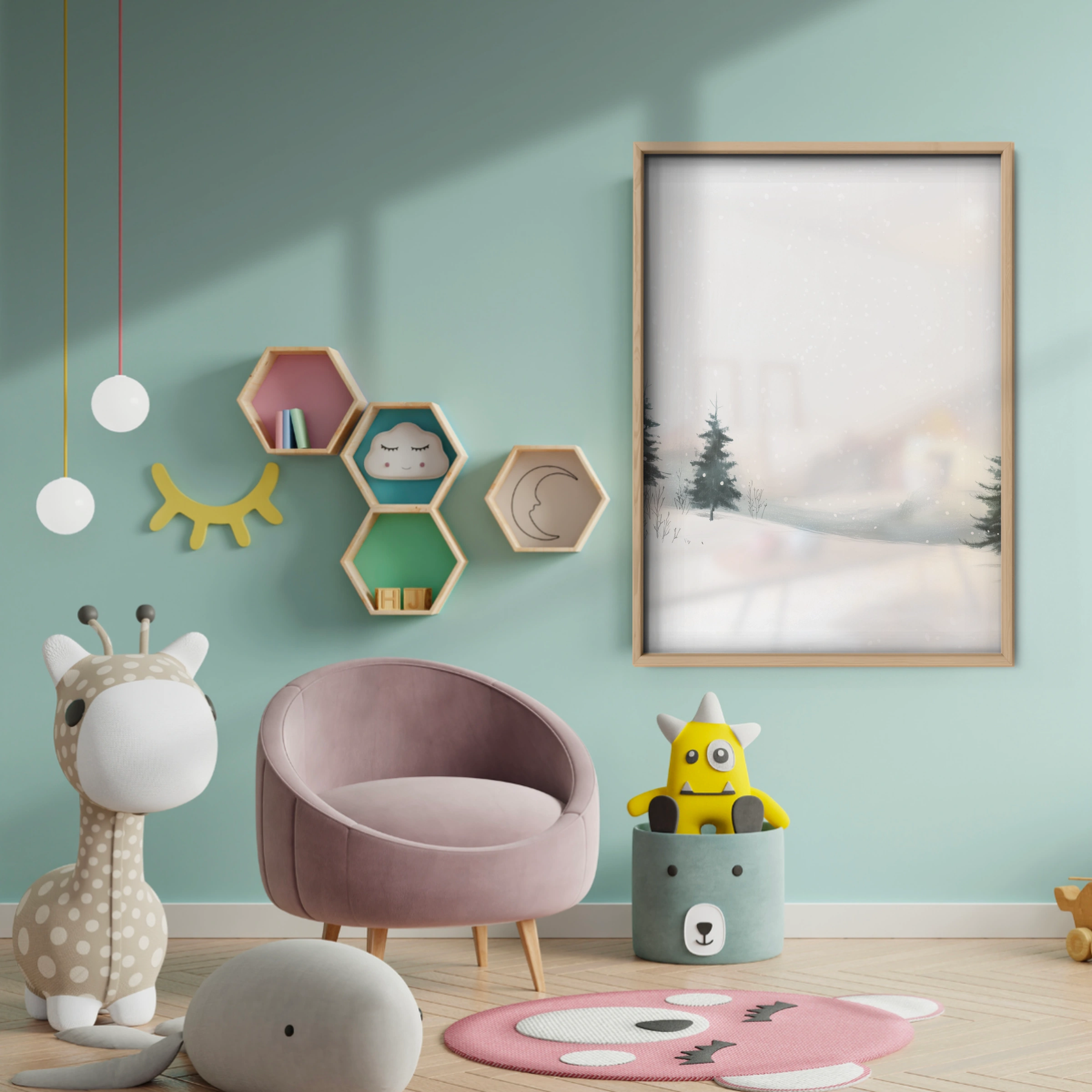 Snowy Forest Christmas Print - baby room wall decor print