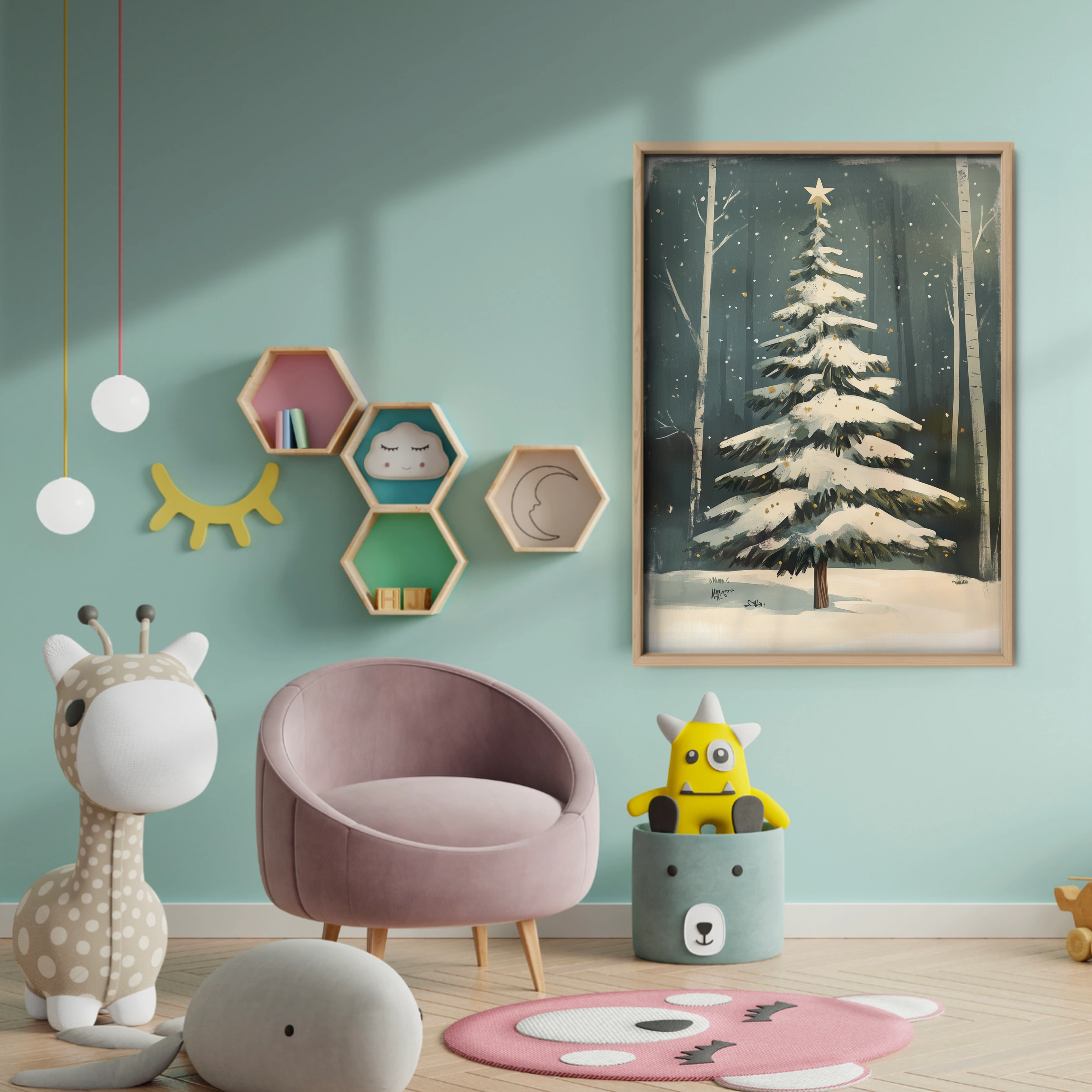 Snowy Forest Tree Christmas Print - baby room wall decor print