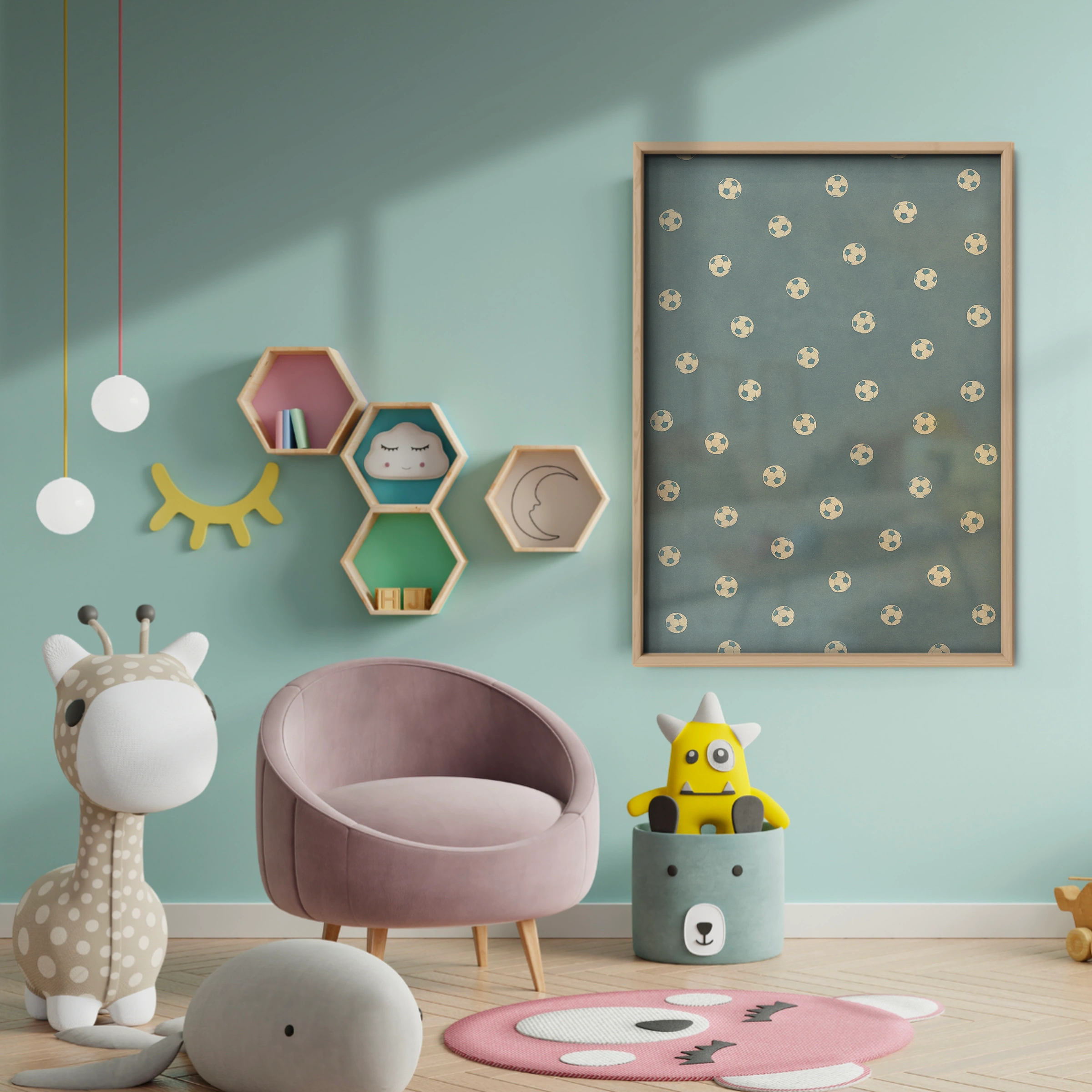 Soccer Balls Pattern Nursery Print - baby room wall decor print