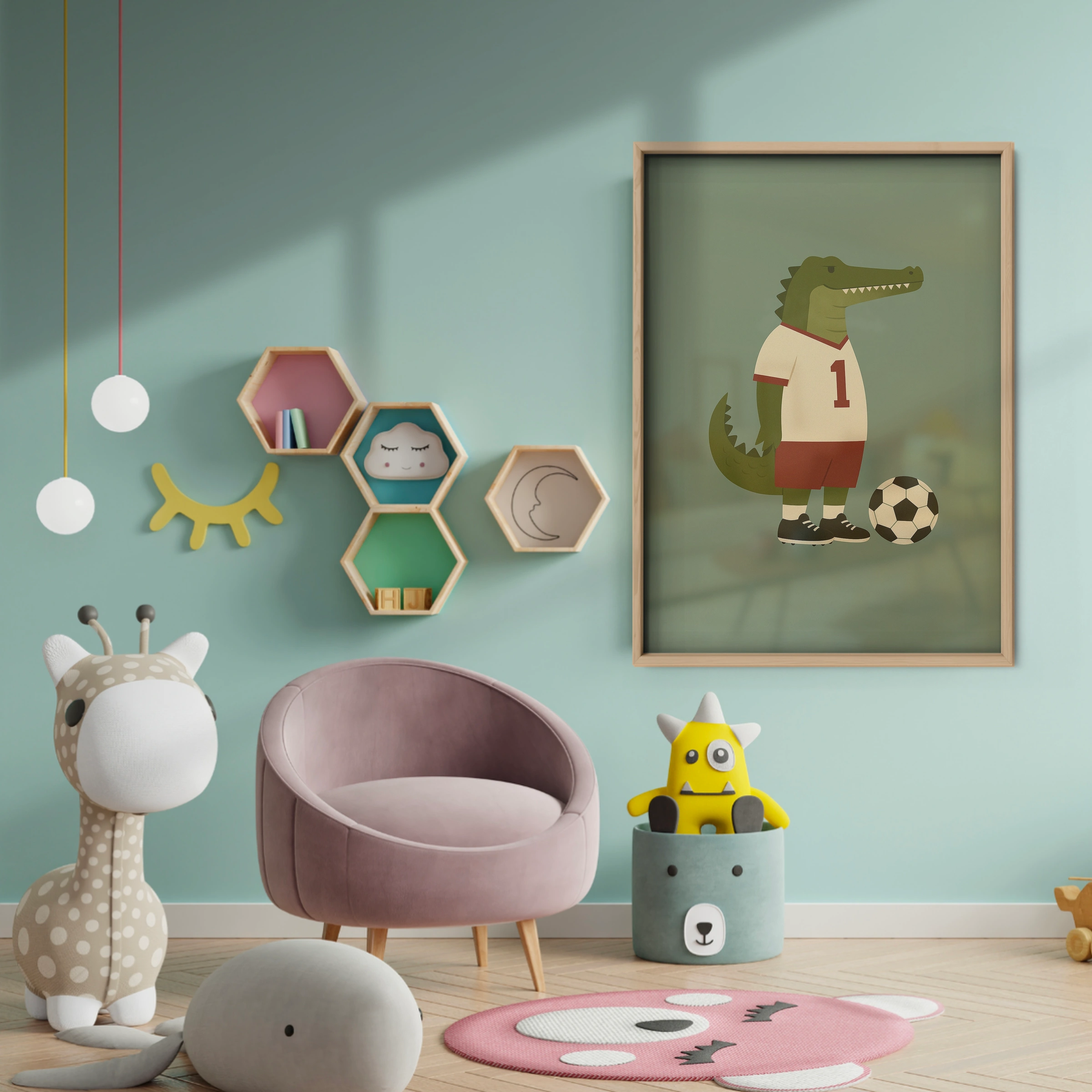 Soccer Crocodile Nursery Print - baby room wall decor print