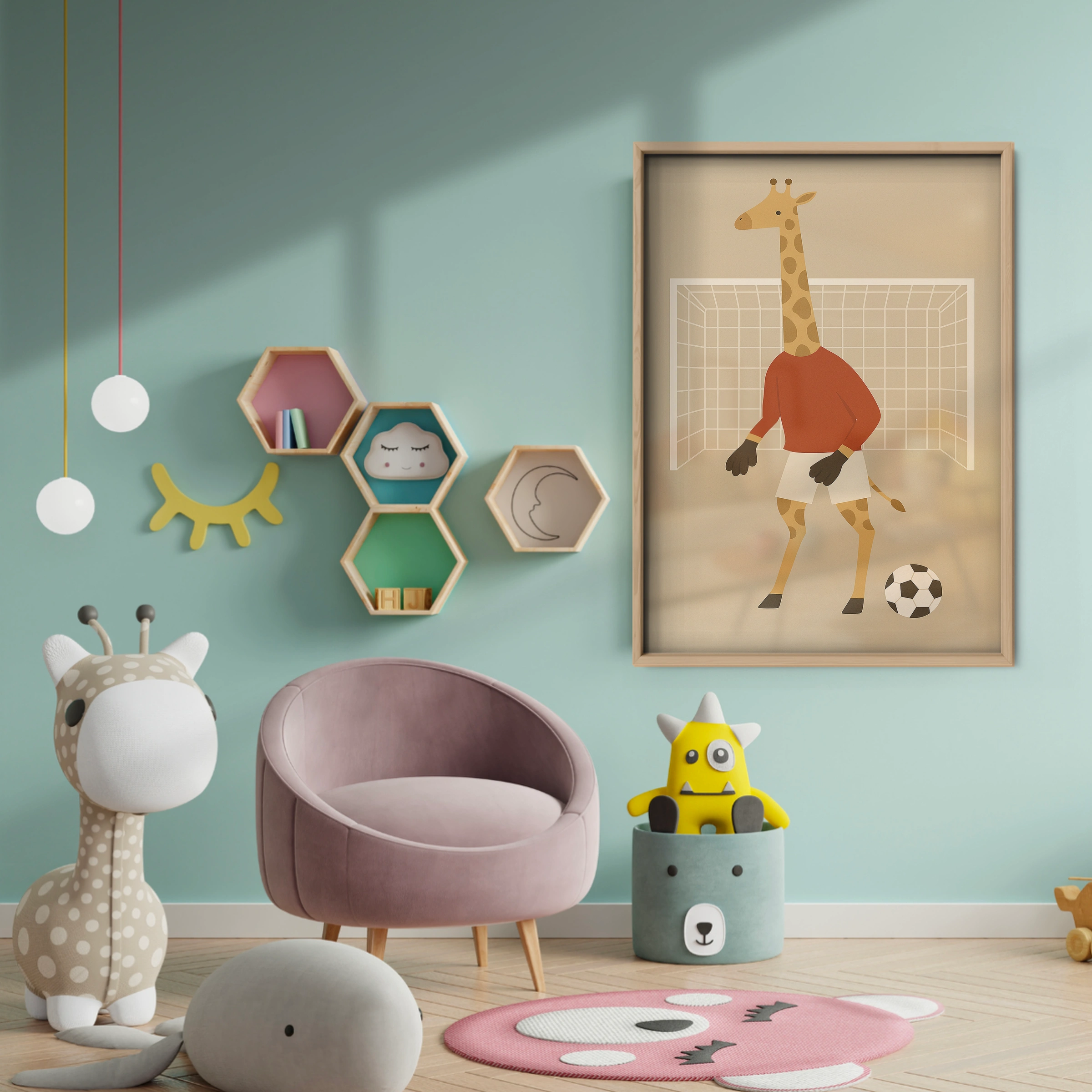 Soccer Giraffe Nursery Print - baby room wall decor print