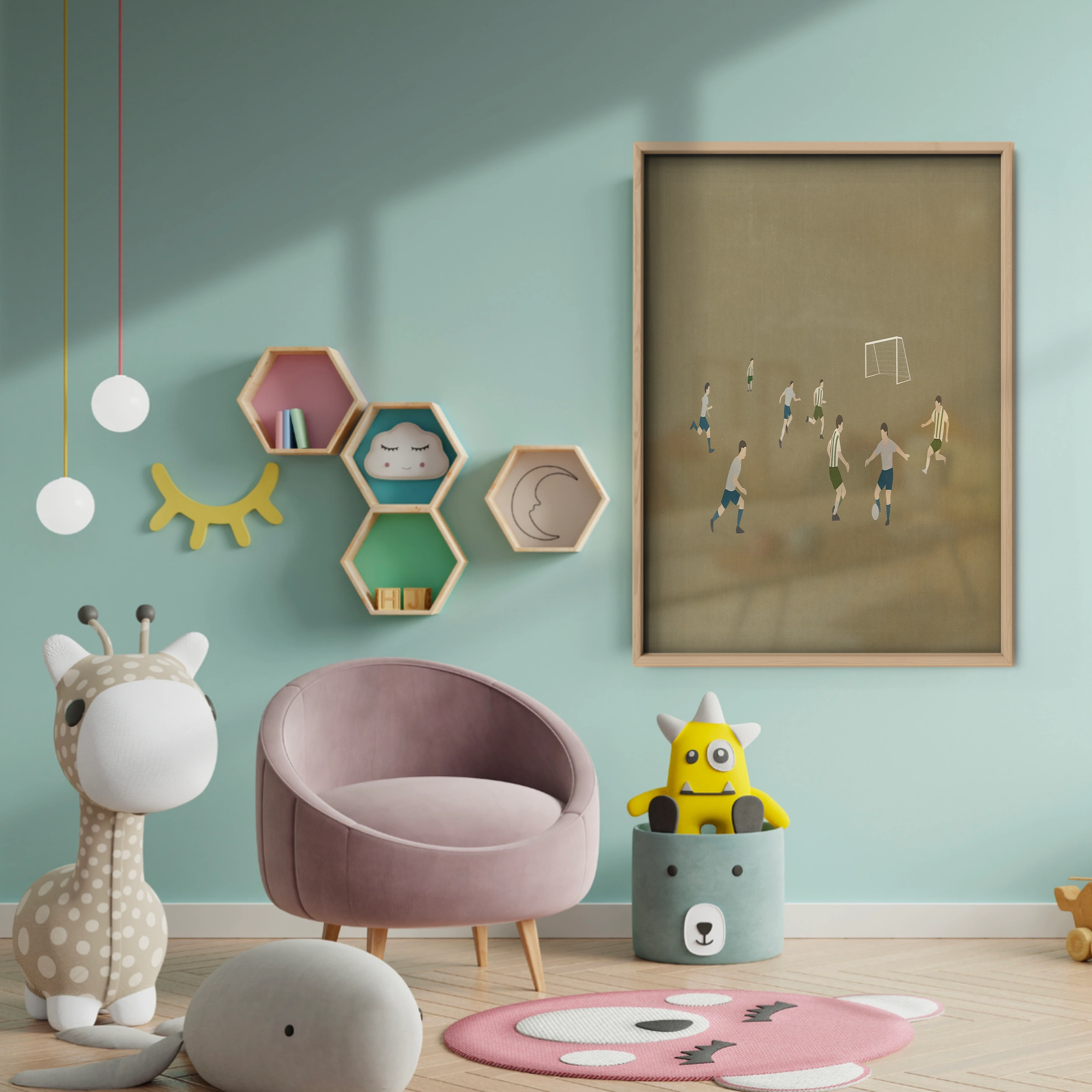 Soccer Players Nursery Print - baby room wall decor print