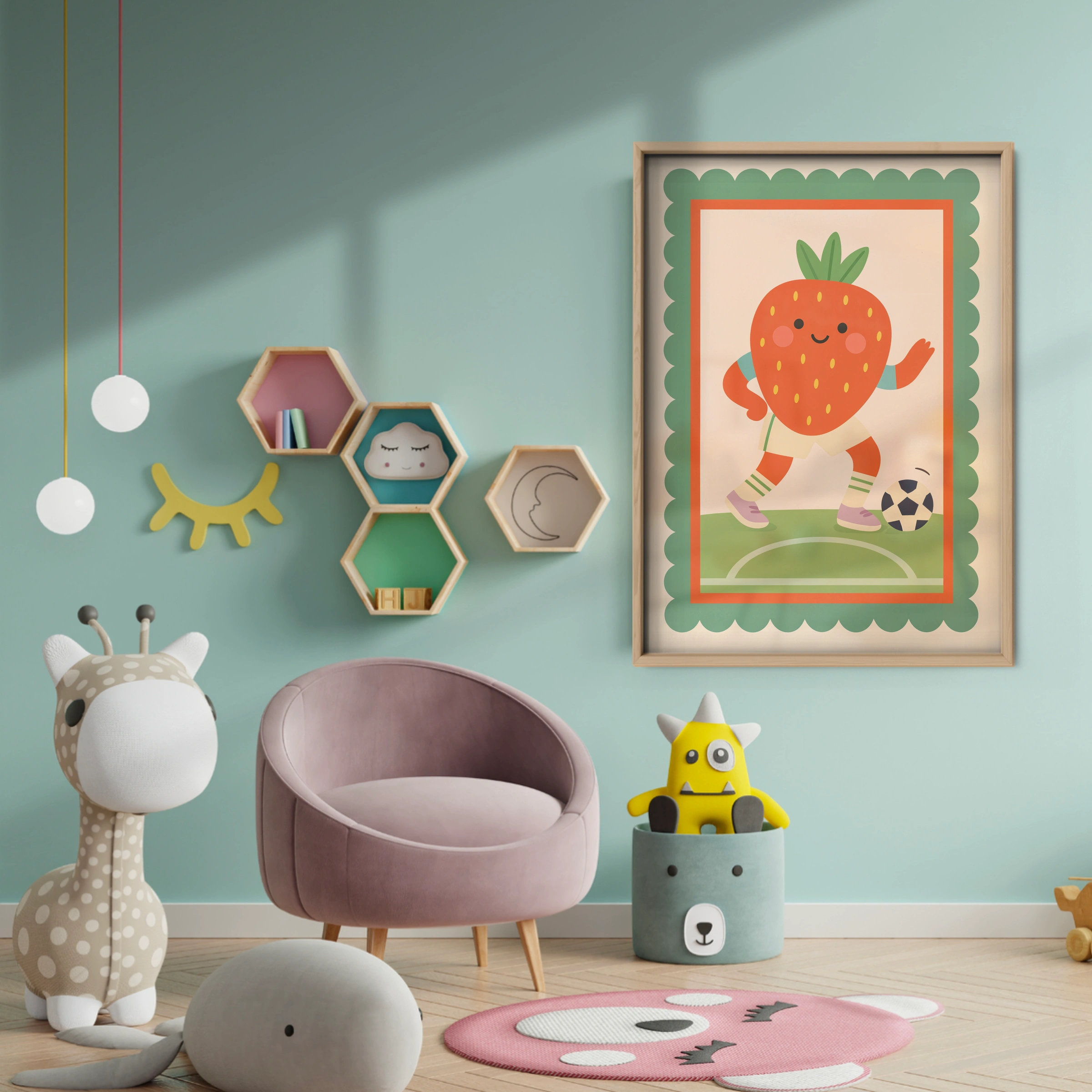 Soccer Strawberry Nursery Print - baby room wall decor print