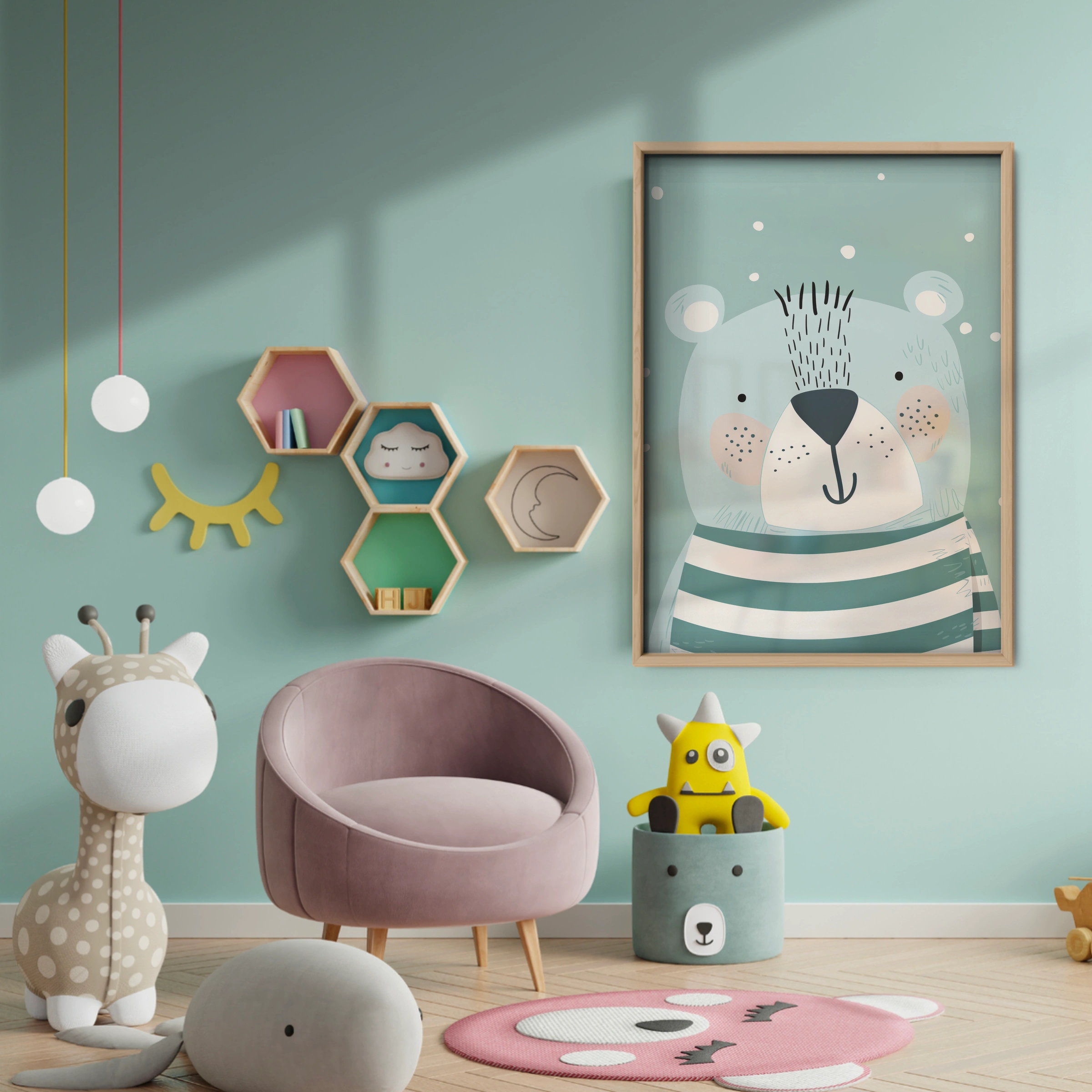 Soft Blue Bear Nursery Print - baby room wall decor print