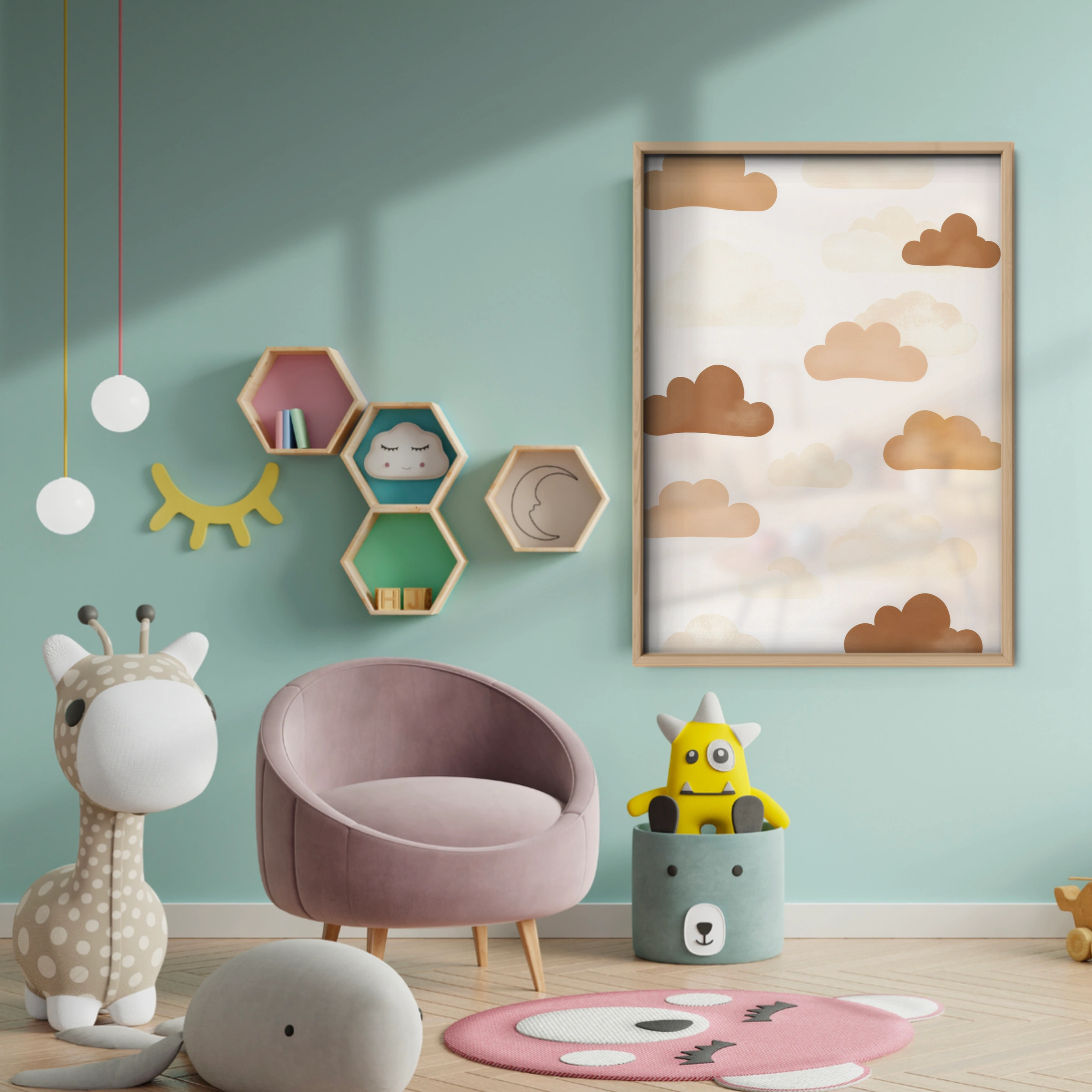 Soft Clouds Nursery Print - baby room wall decor print