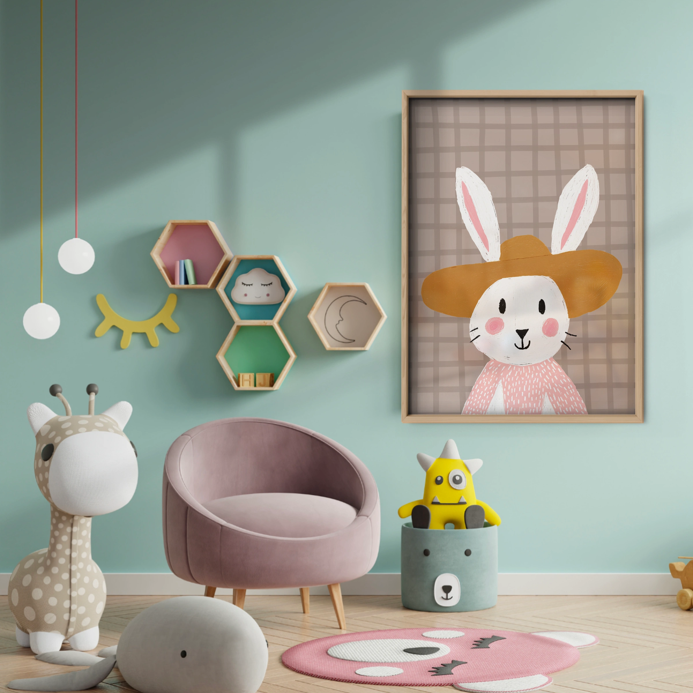 Soft Grey Bunny Nursery Print - baby room wall decor print