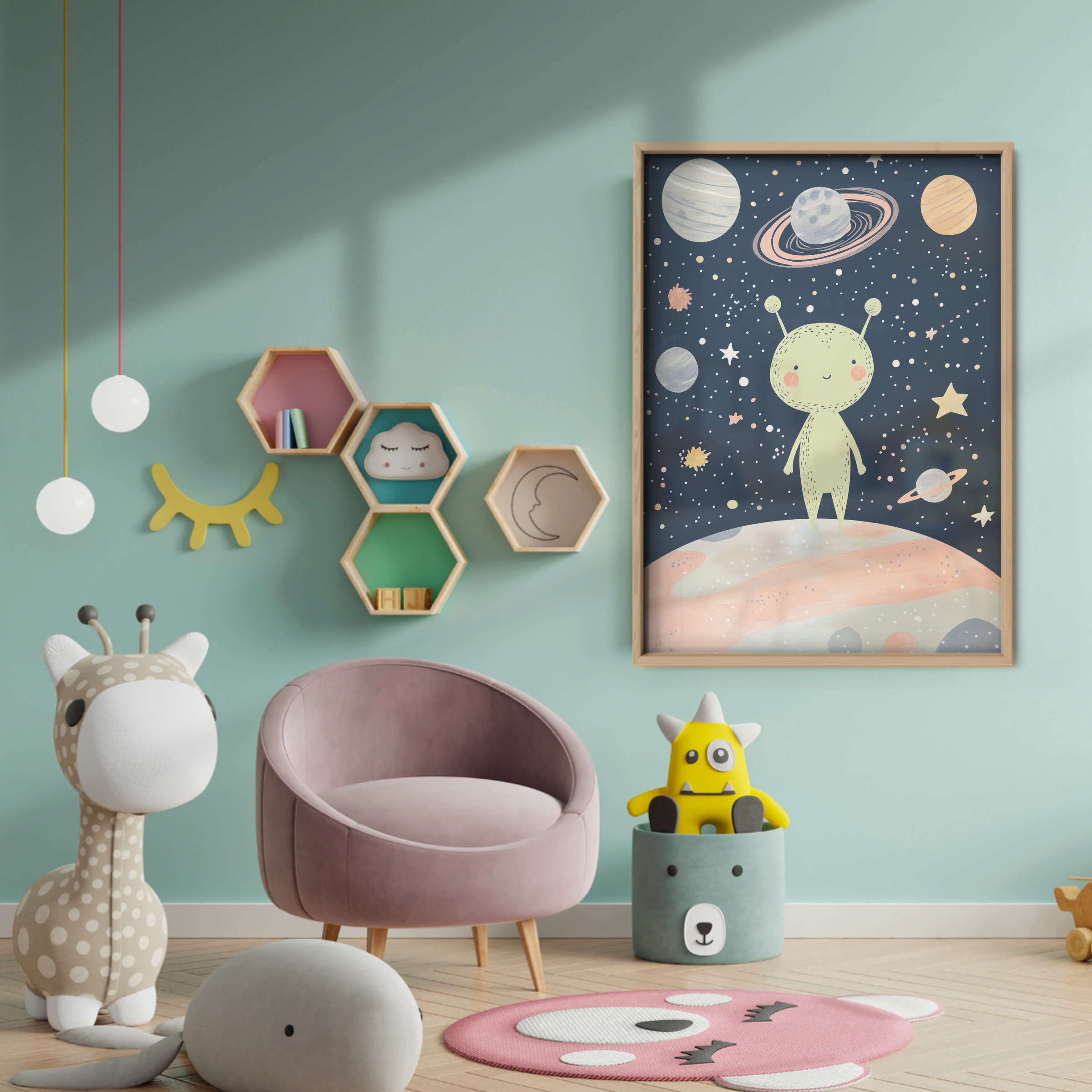Space Alien Nursery Print - baby room wall decor print