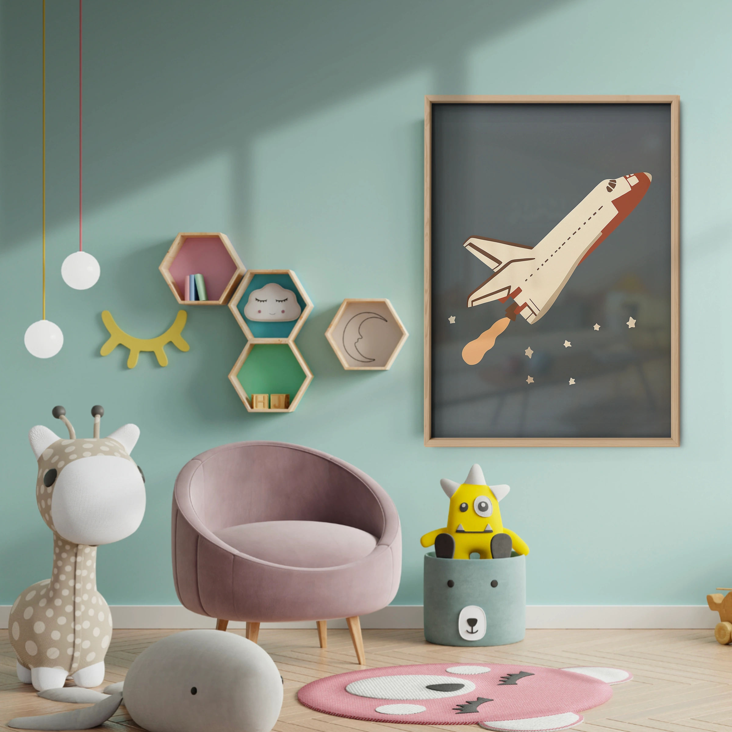 Space Shuttle in Flight Nursery Print - baby room wall decor print