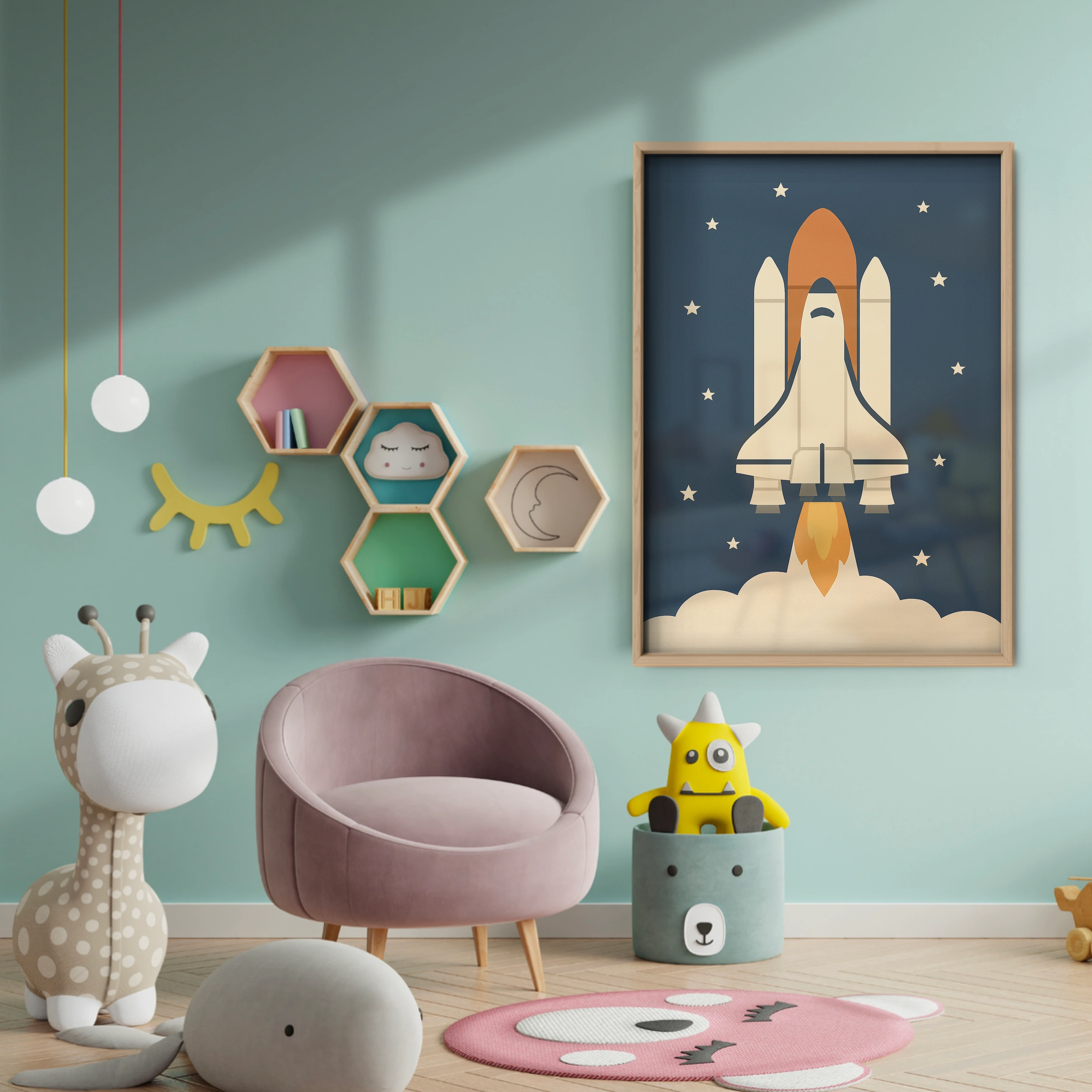 Space Shuttle Rocket Nursery Print - baby room wall decor print