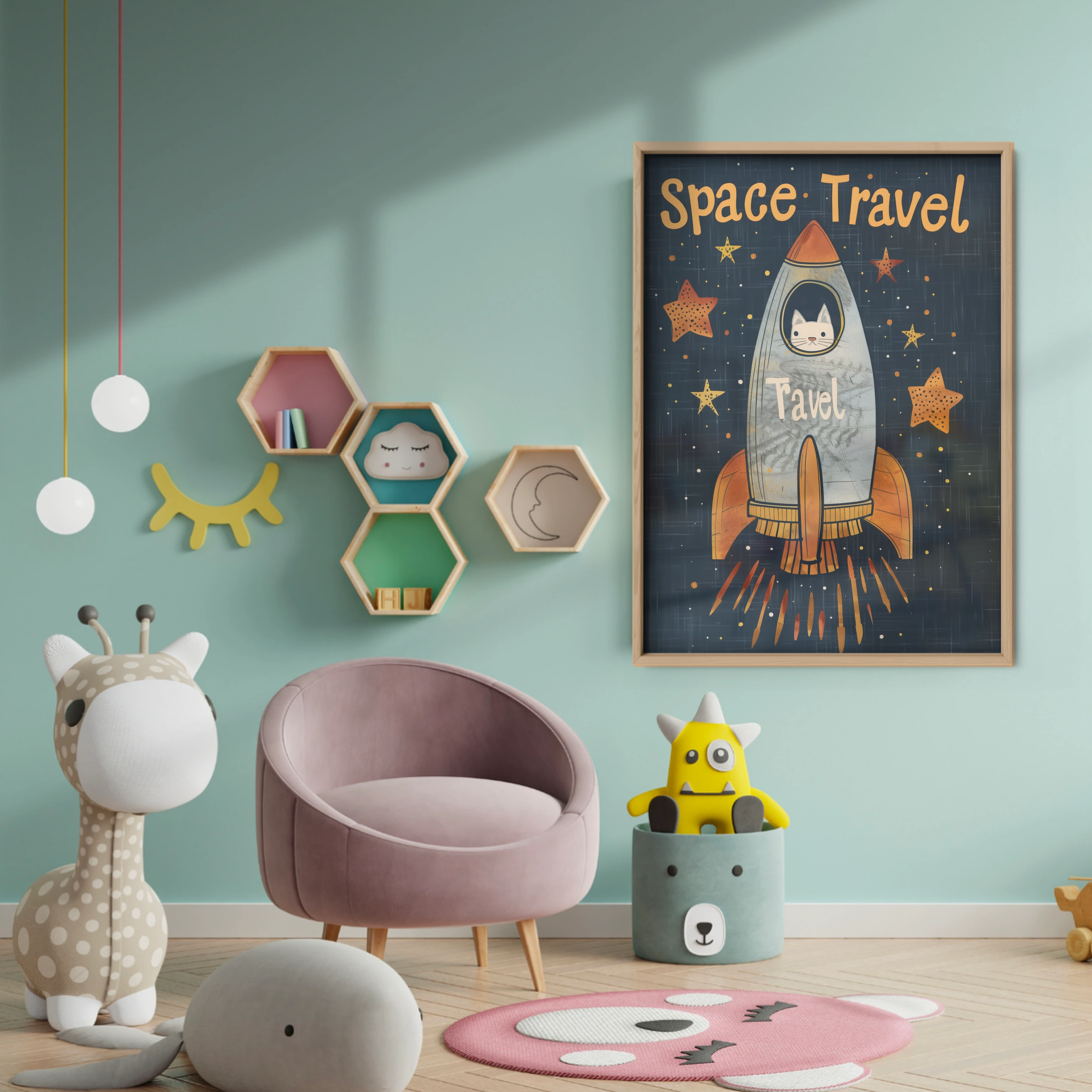 Space Travel Rocket Nursery Print - baby room wall decor print