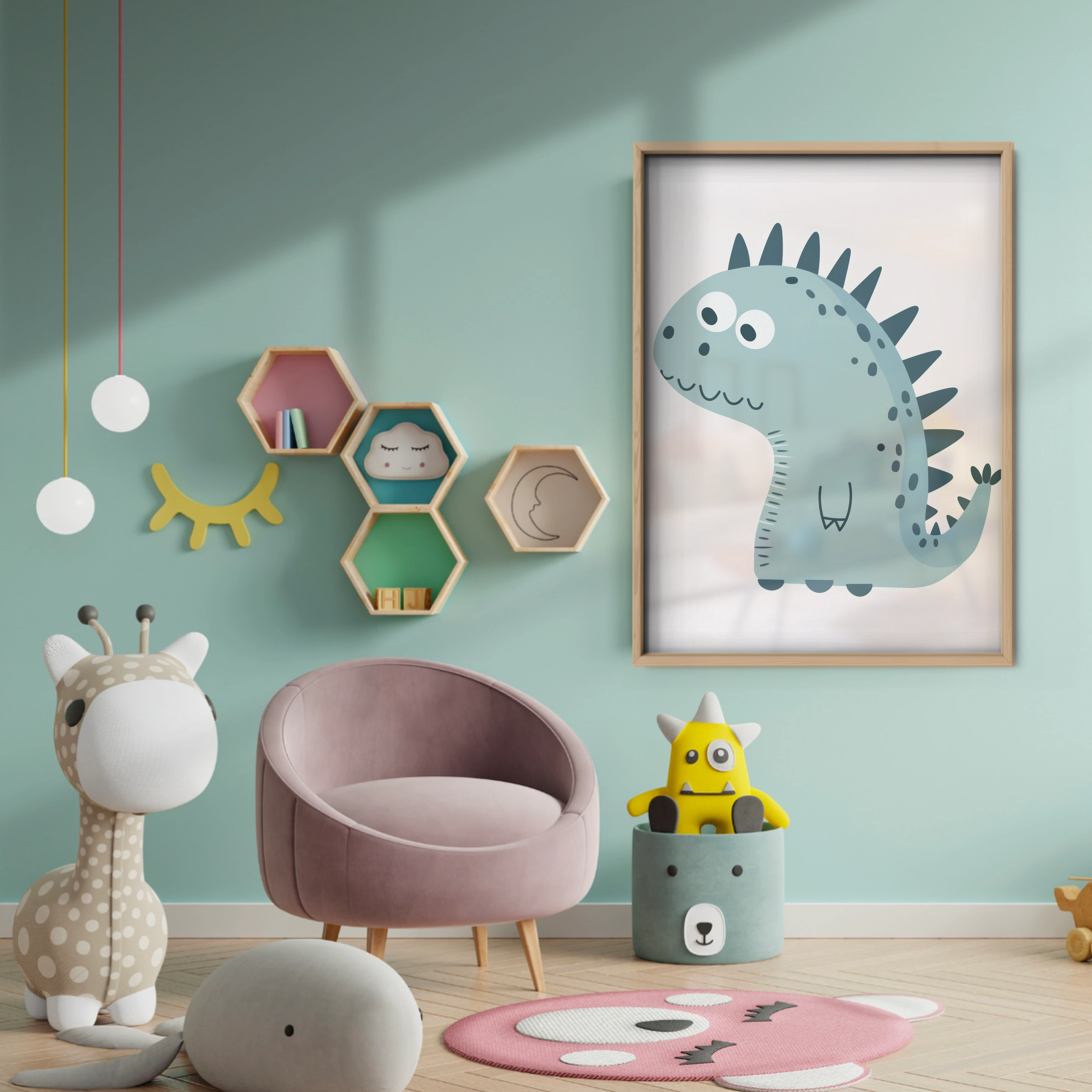 Spiky Dinosaur Nursery Print - baby room wall decor print