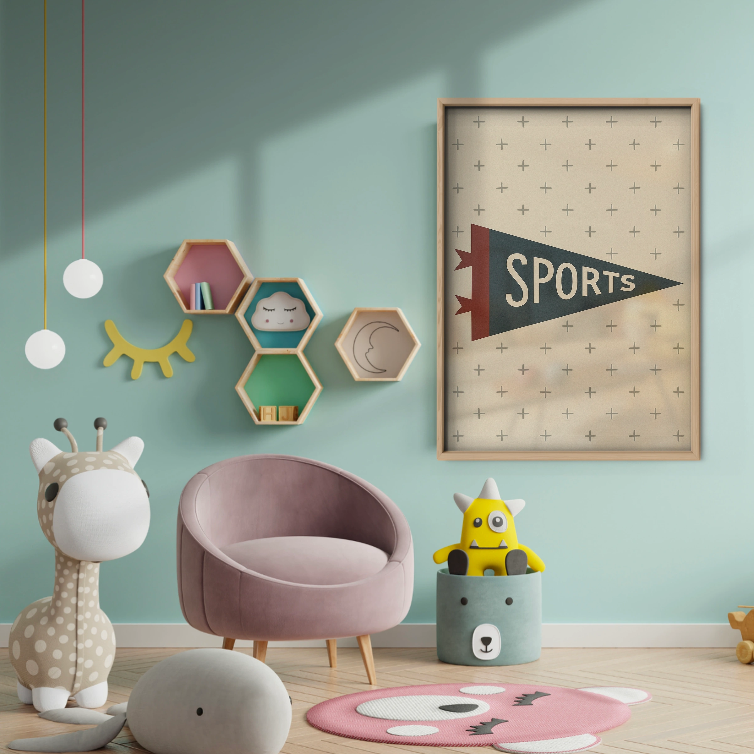 Sports Pennant Two Nursery Print - baby room wall decor print