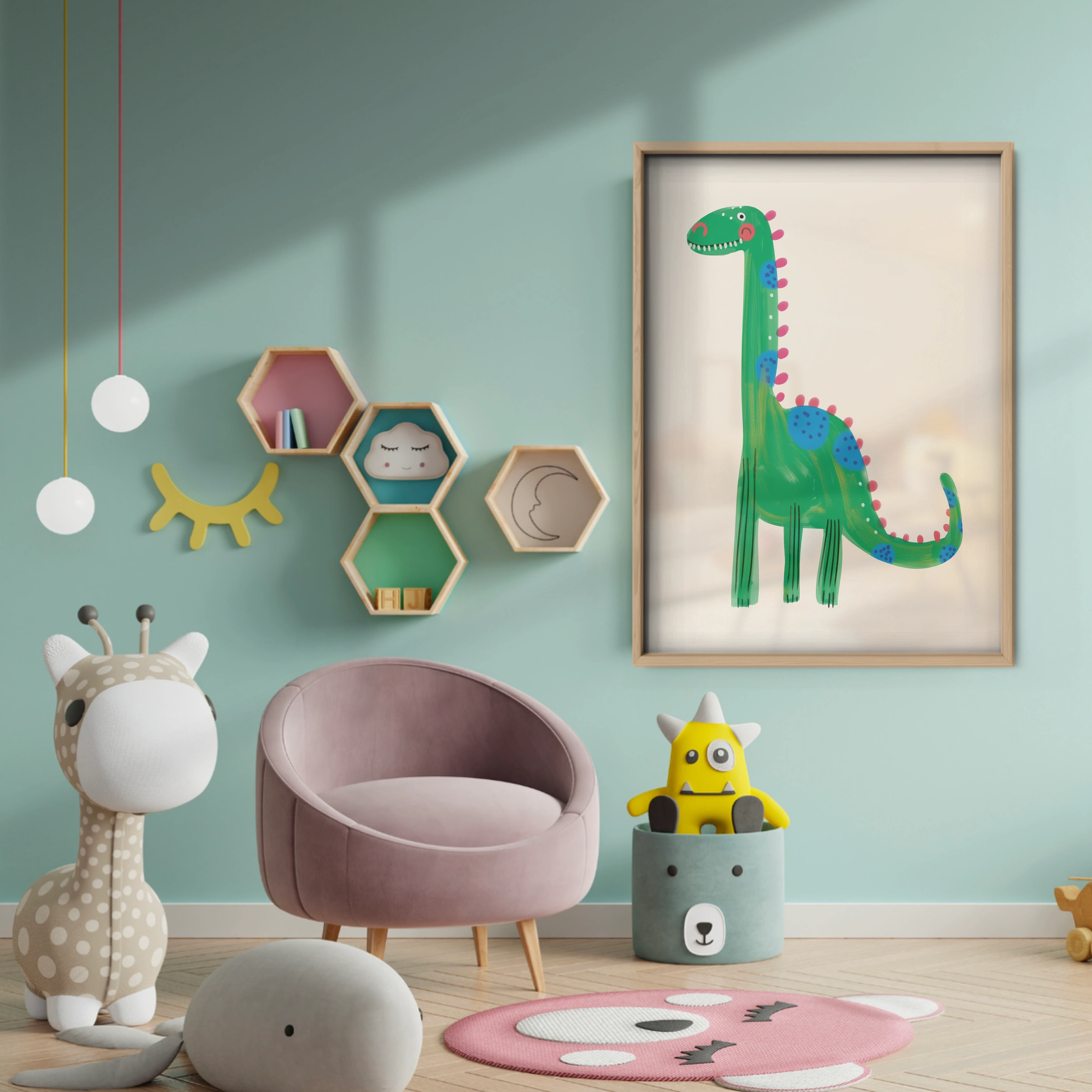 Spotty Dinosaur Nursery Print - baby room wall decor print
