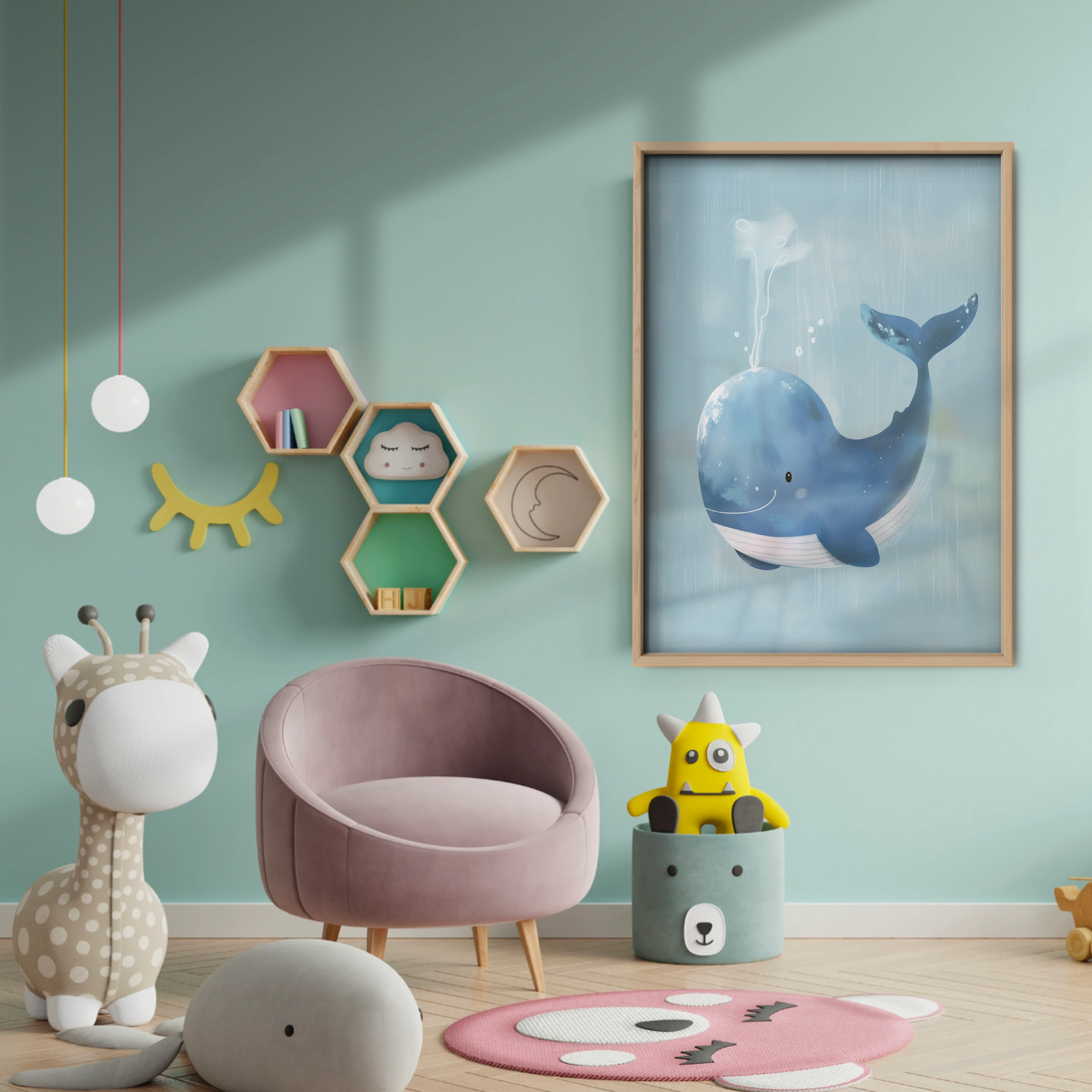 Spouting Whale Nursery Print - baby room wall decor print