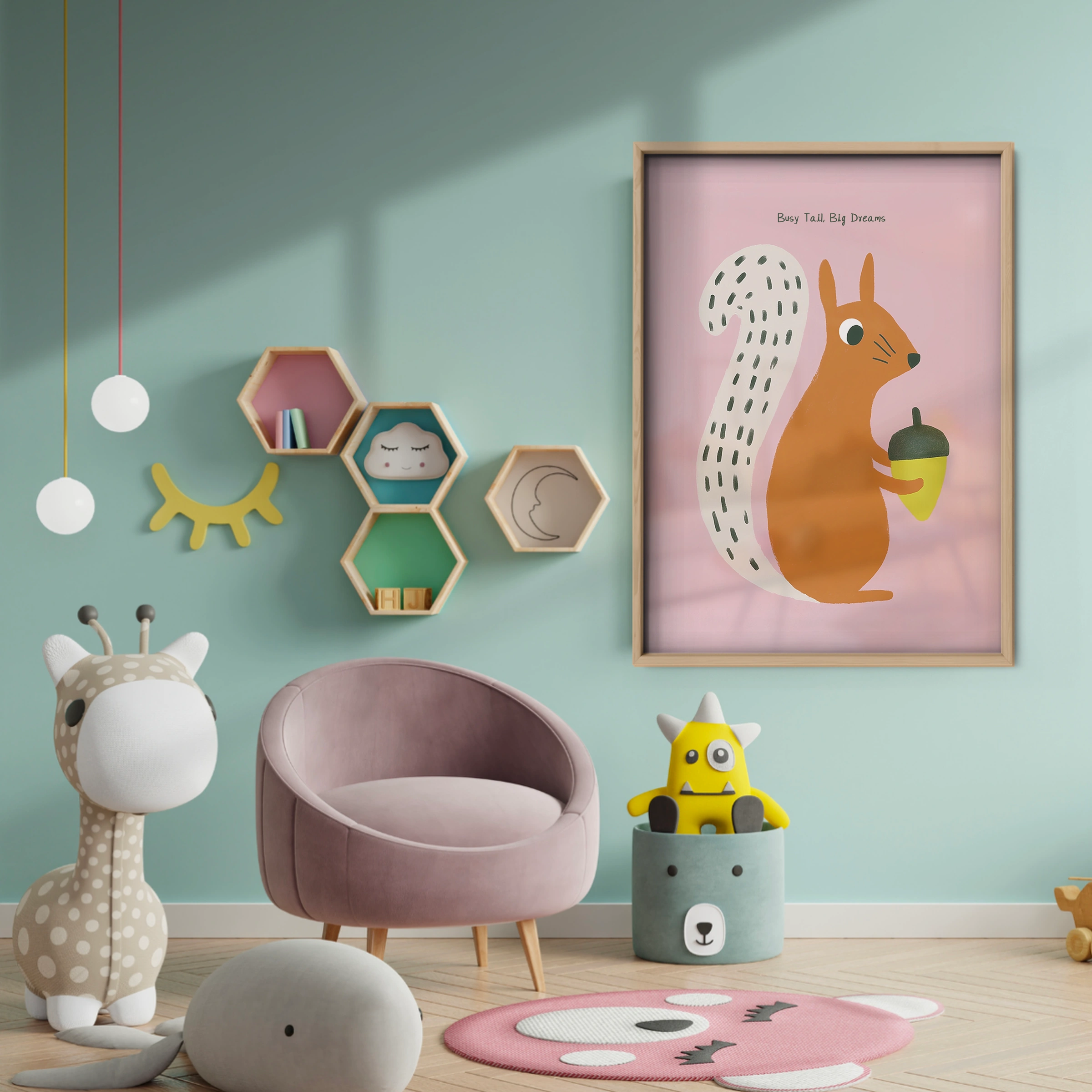 Squirrel with an Acorn Nursery Print - baby room wall decor print