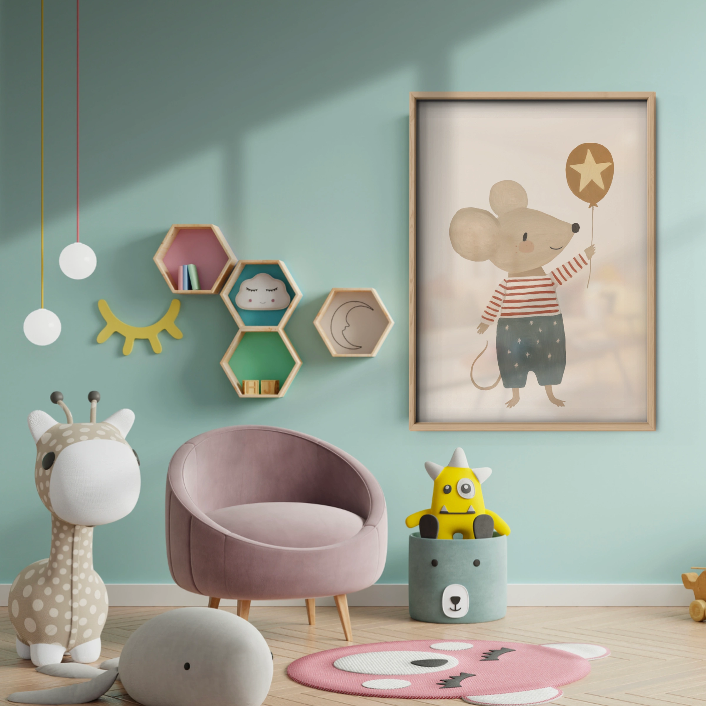 Standing Mouse Nursery Print - baby room wall decor print