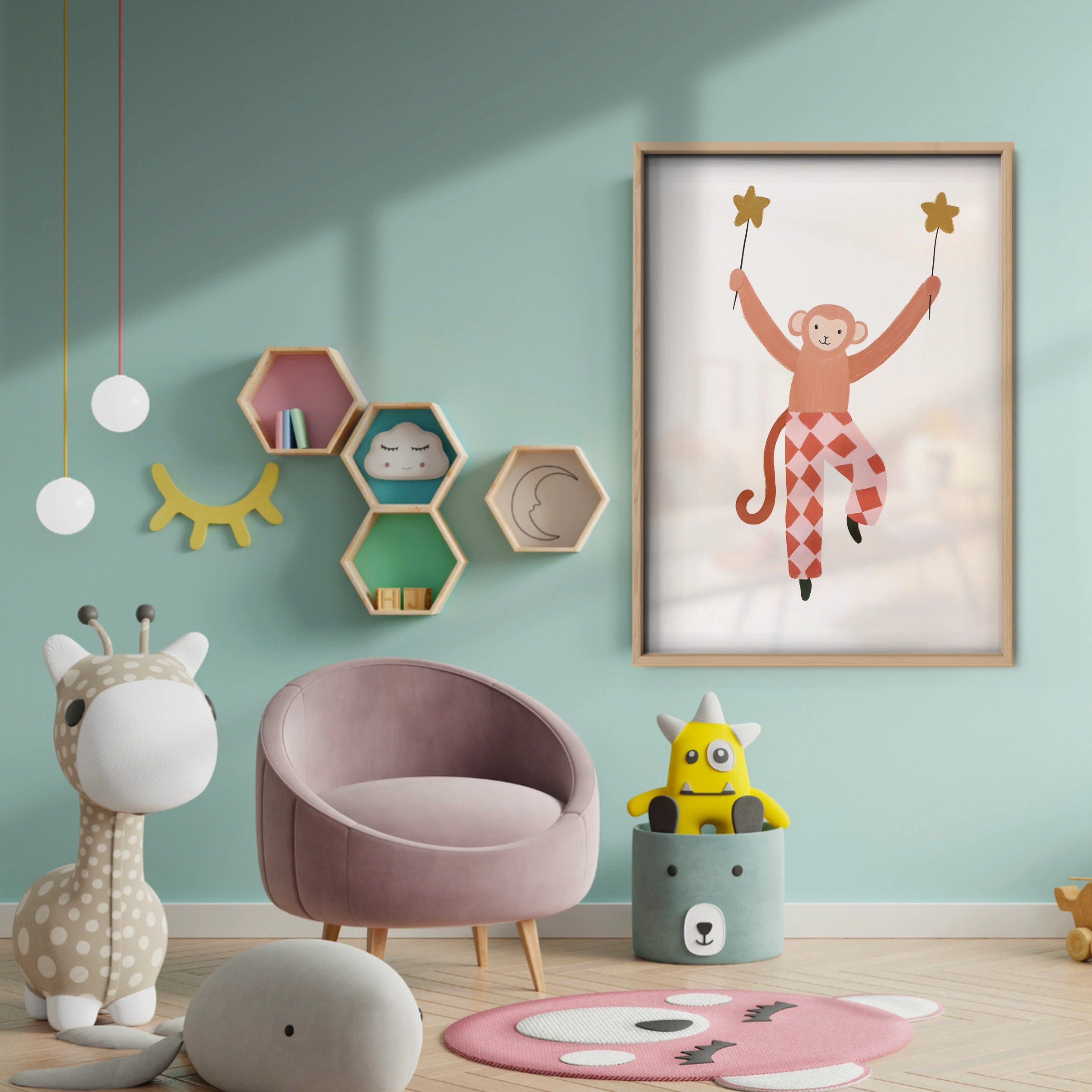 Star Catcher Monkey Nursery Print - baby room wall decor print